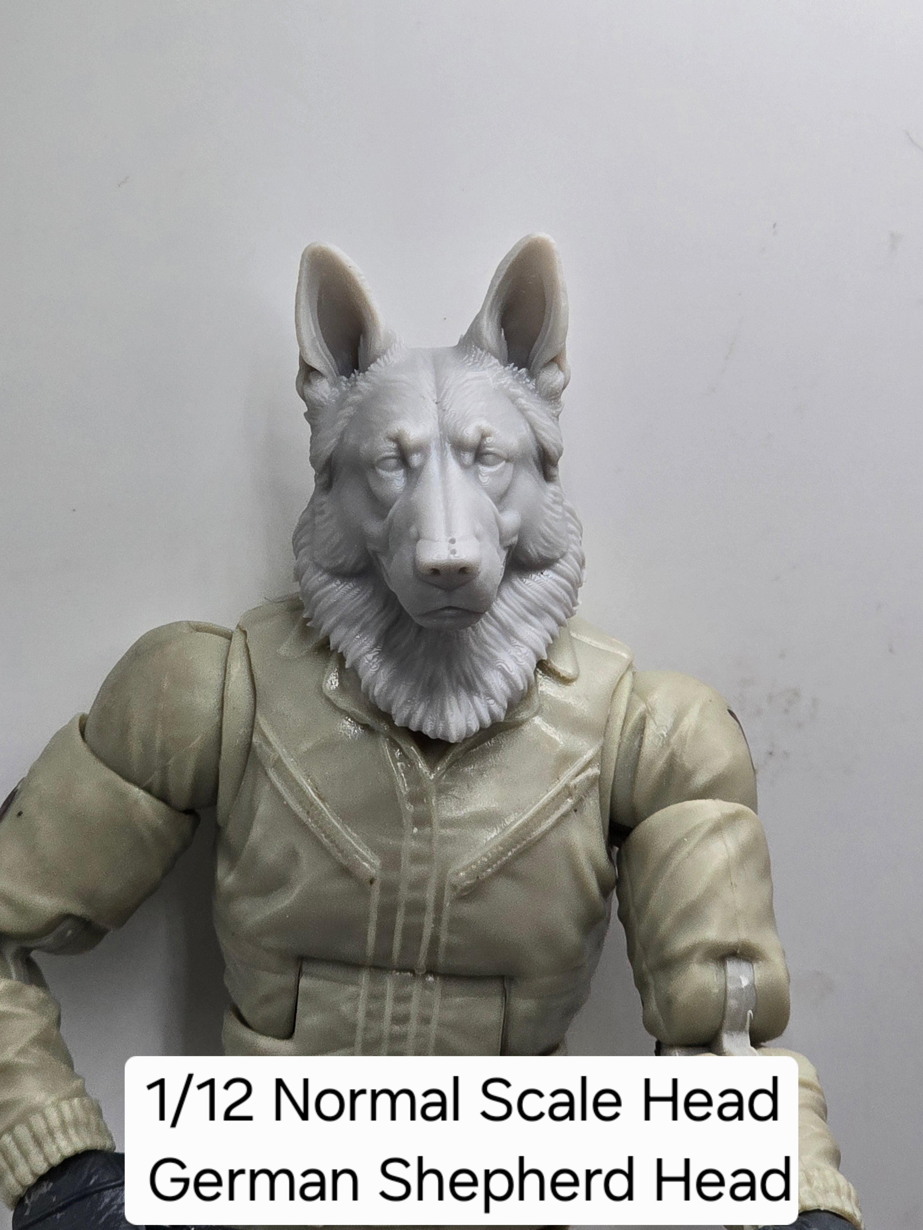3d Printed Mythic Legions Scale Head 1.0 German Shepherd Dog Head  1:12 6" Scale.