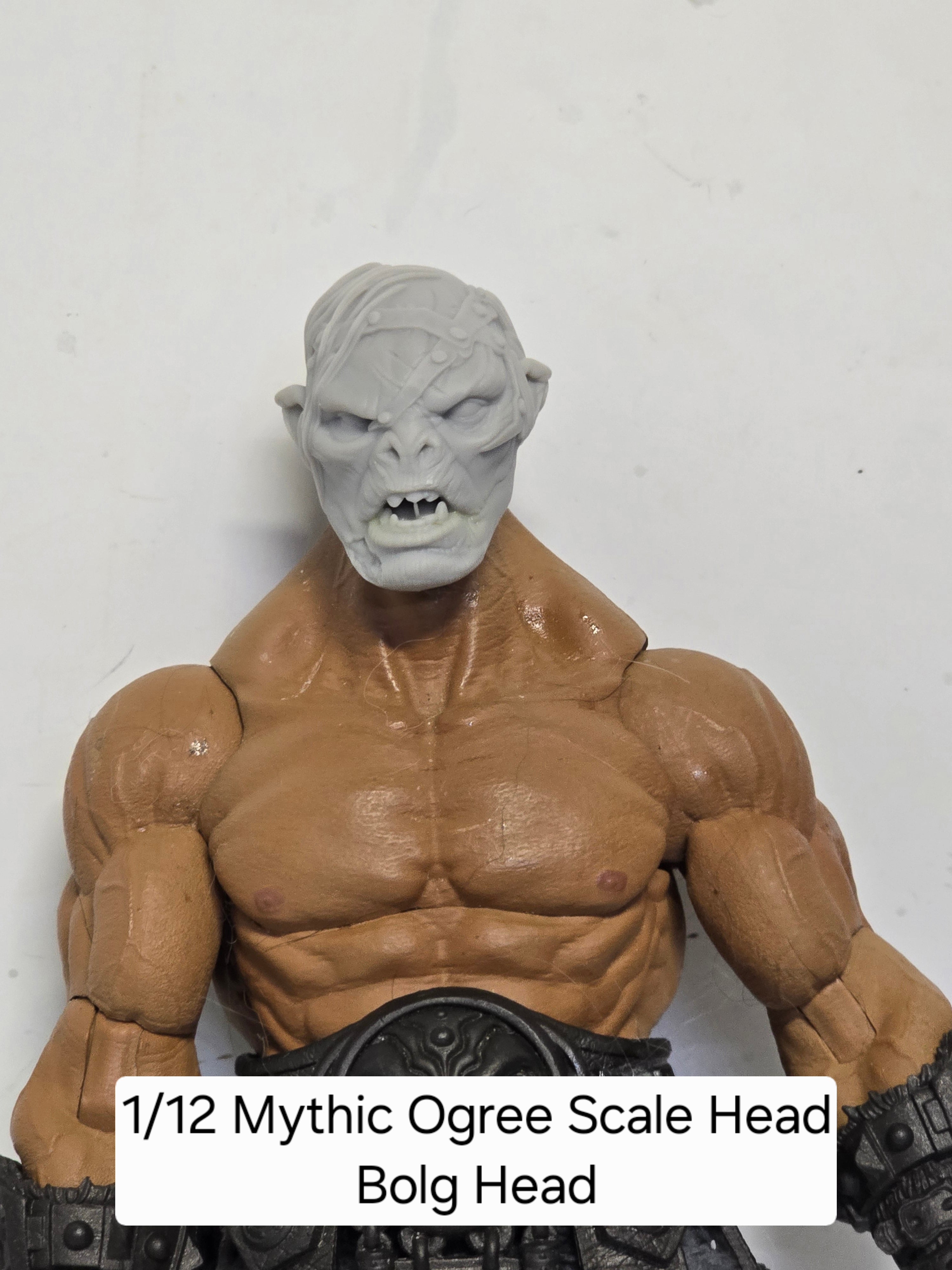 3d Printed Mythic Legions Scale Head 1.0 Orc Blog Head  1:12 6" Scale.