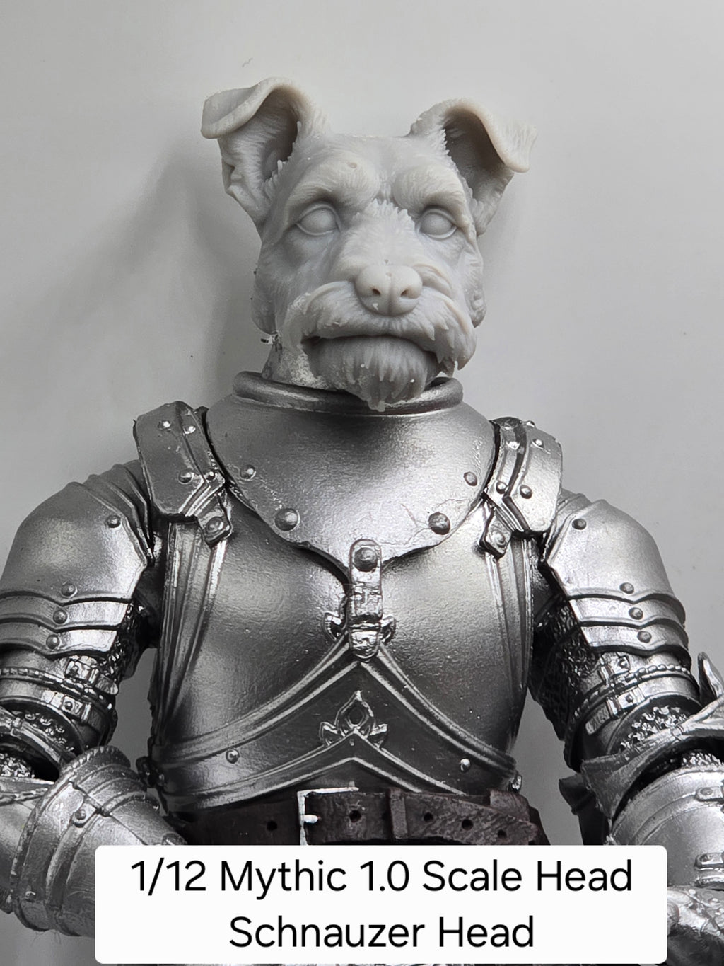 3d Printed Mythic Legions Scale Head 1.0 Schnauser Dog Head  1:12 6" Scale.