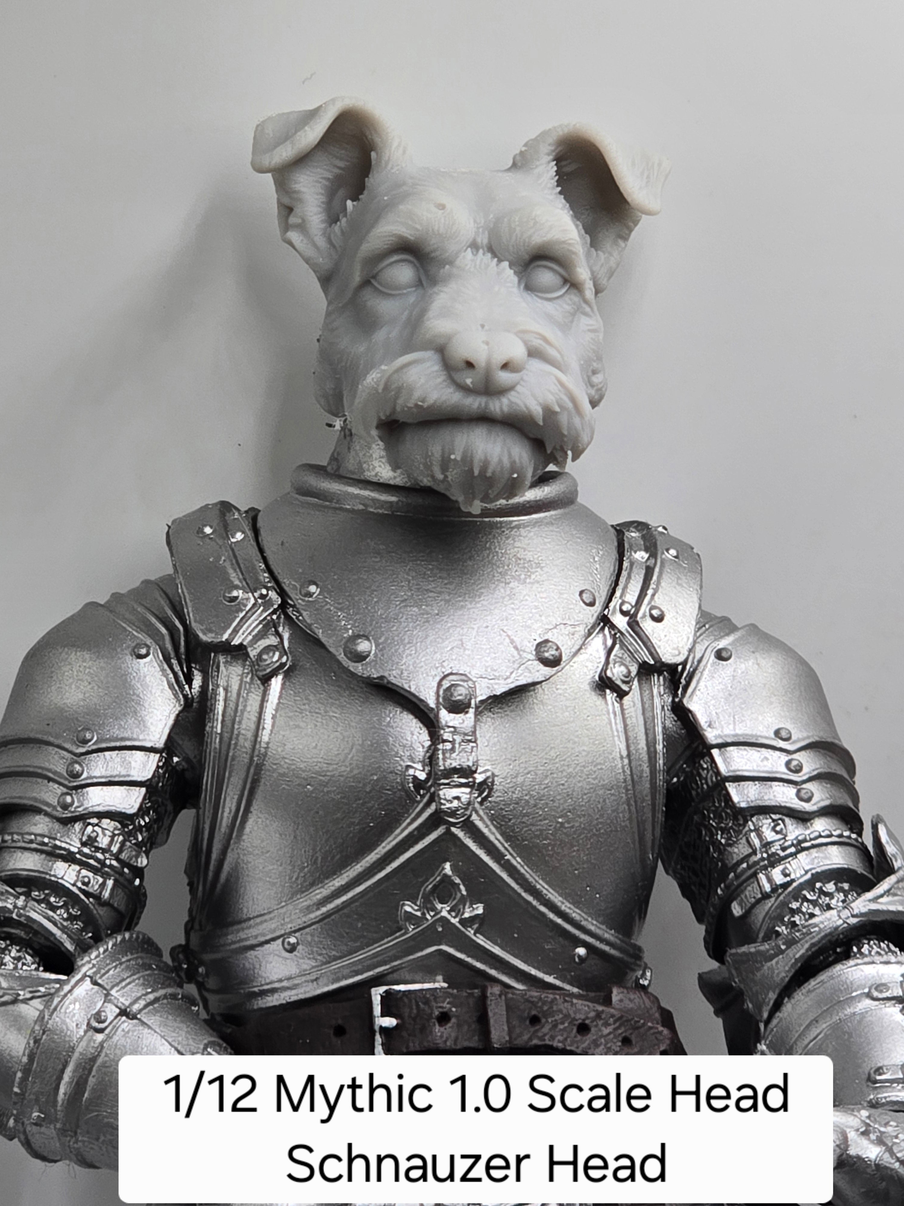 3d Printed Mythic Legions Scale Head 1.0 Schnauser Dog Head  1:12 6" Scale.