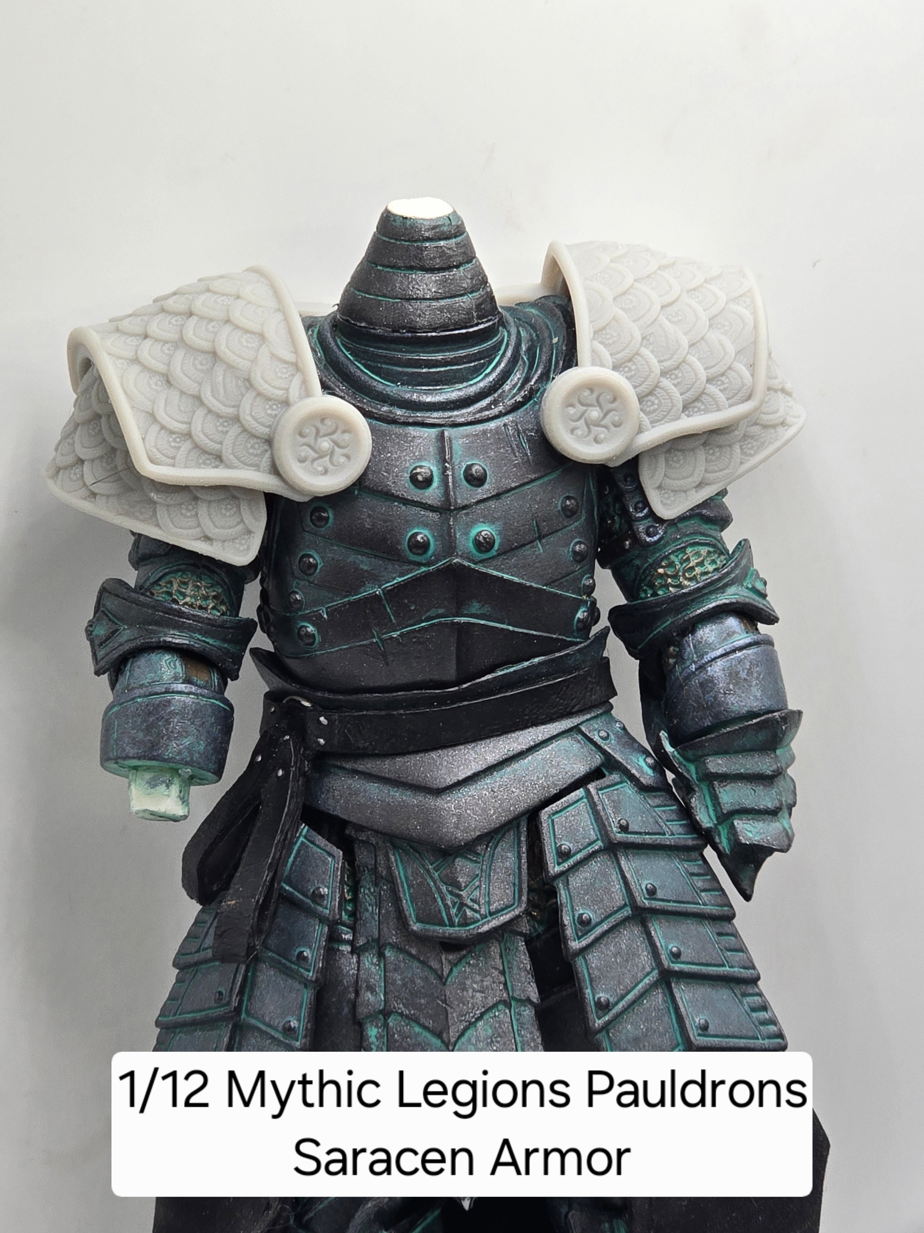 3d Printed Mythic Legions Scale Head 1.0 Saracen Armor Pauldrons 1:12 6" Scale.