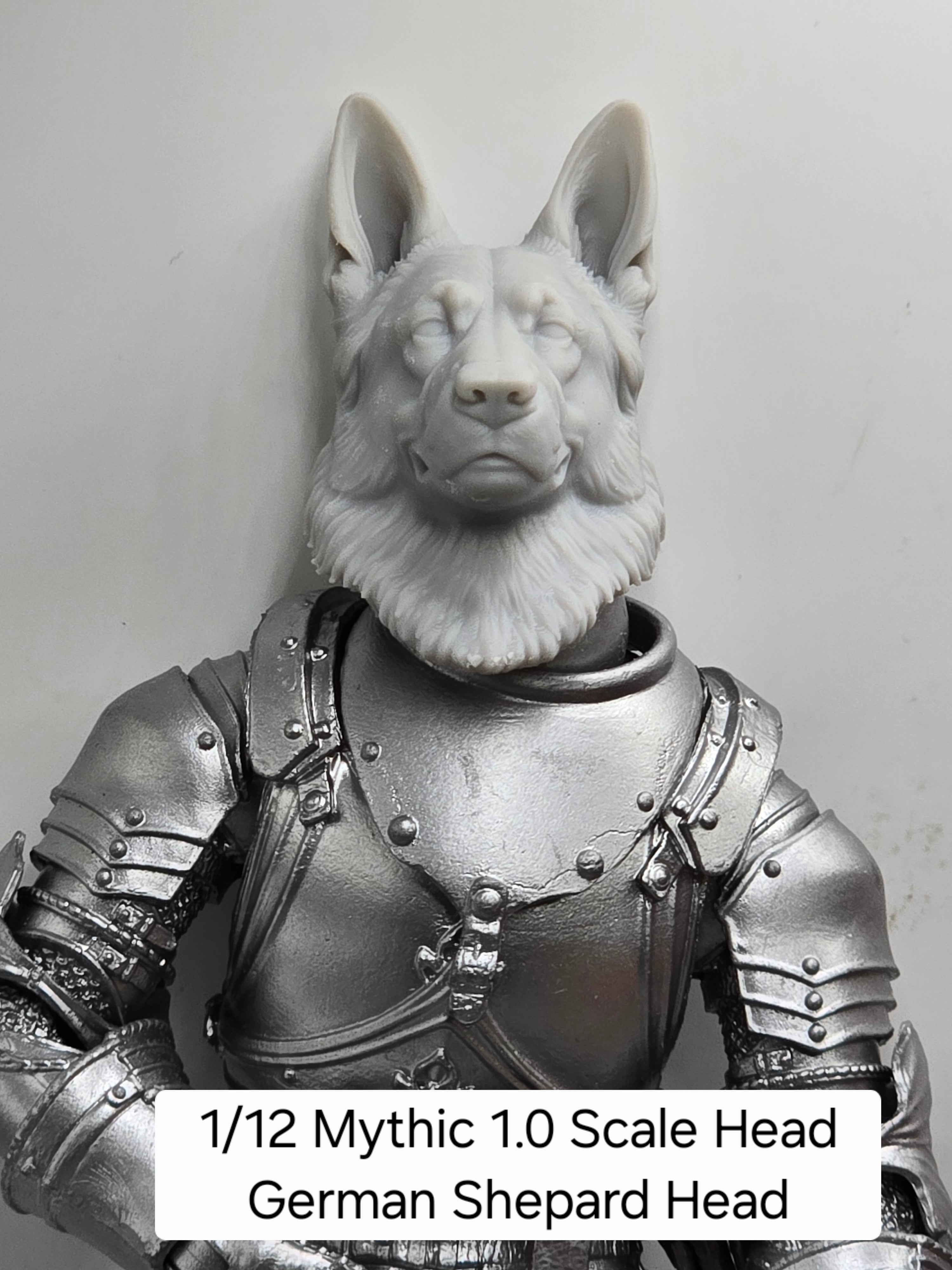 3d Printed Mythic Legions Scale Head 1.0 German Shepherd Dog Head  1:12 6" Scale.