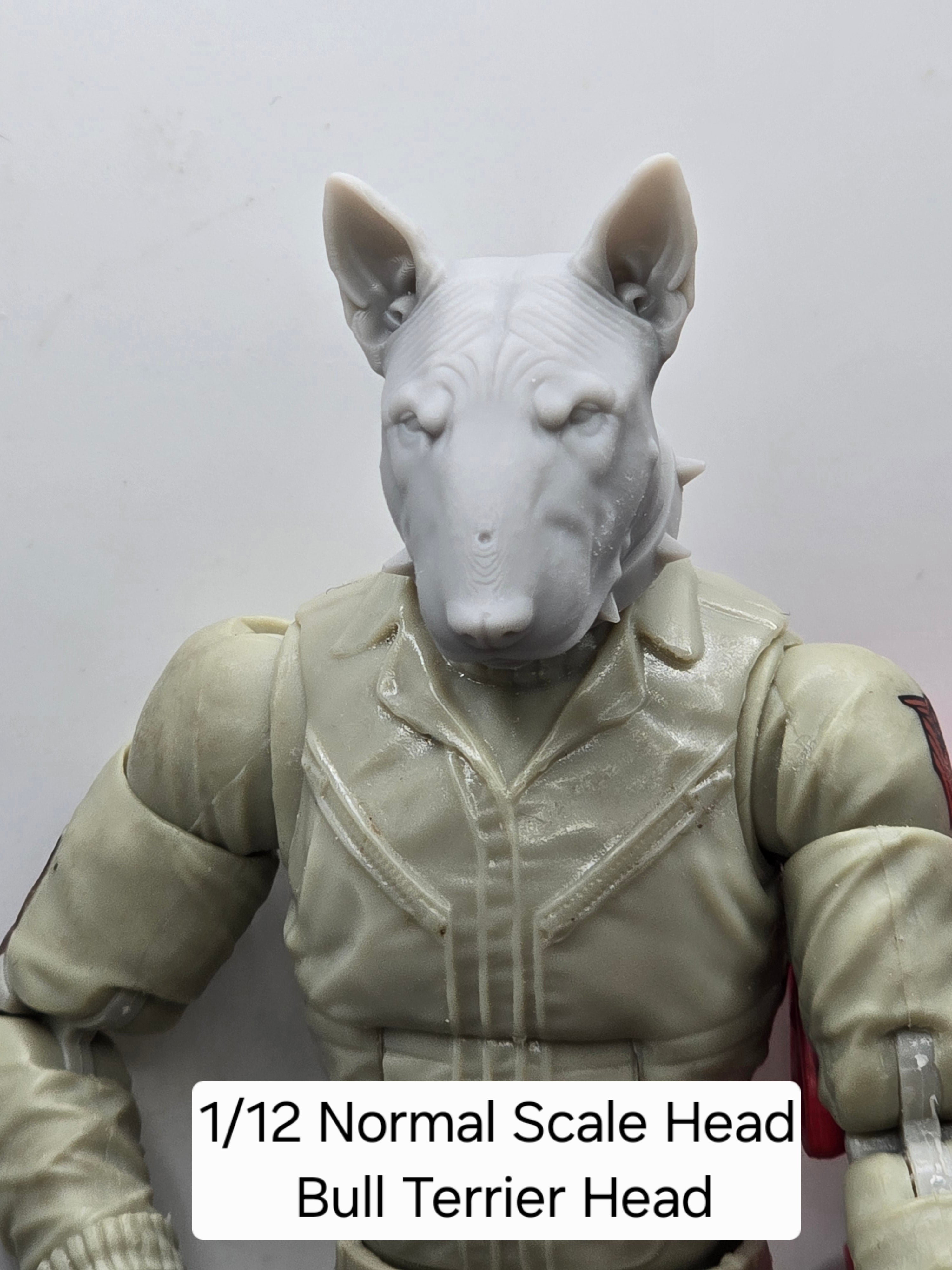 3d Printed Mythic Legions Scale Head 1.0 Bull Terrier Dog Head  1:12 6" Scale.