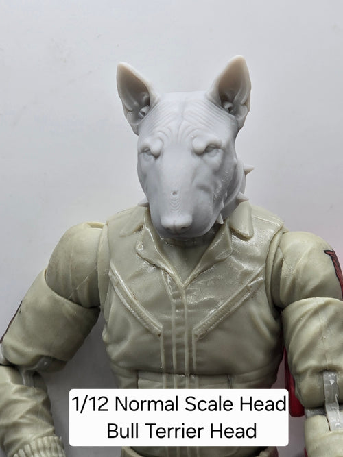3d Printed Mythic Legions Scale Head 1.0 Bull Terrier Dog Head  1:12 6" Scale.