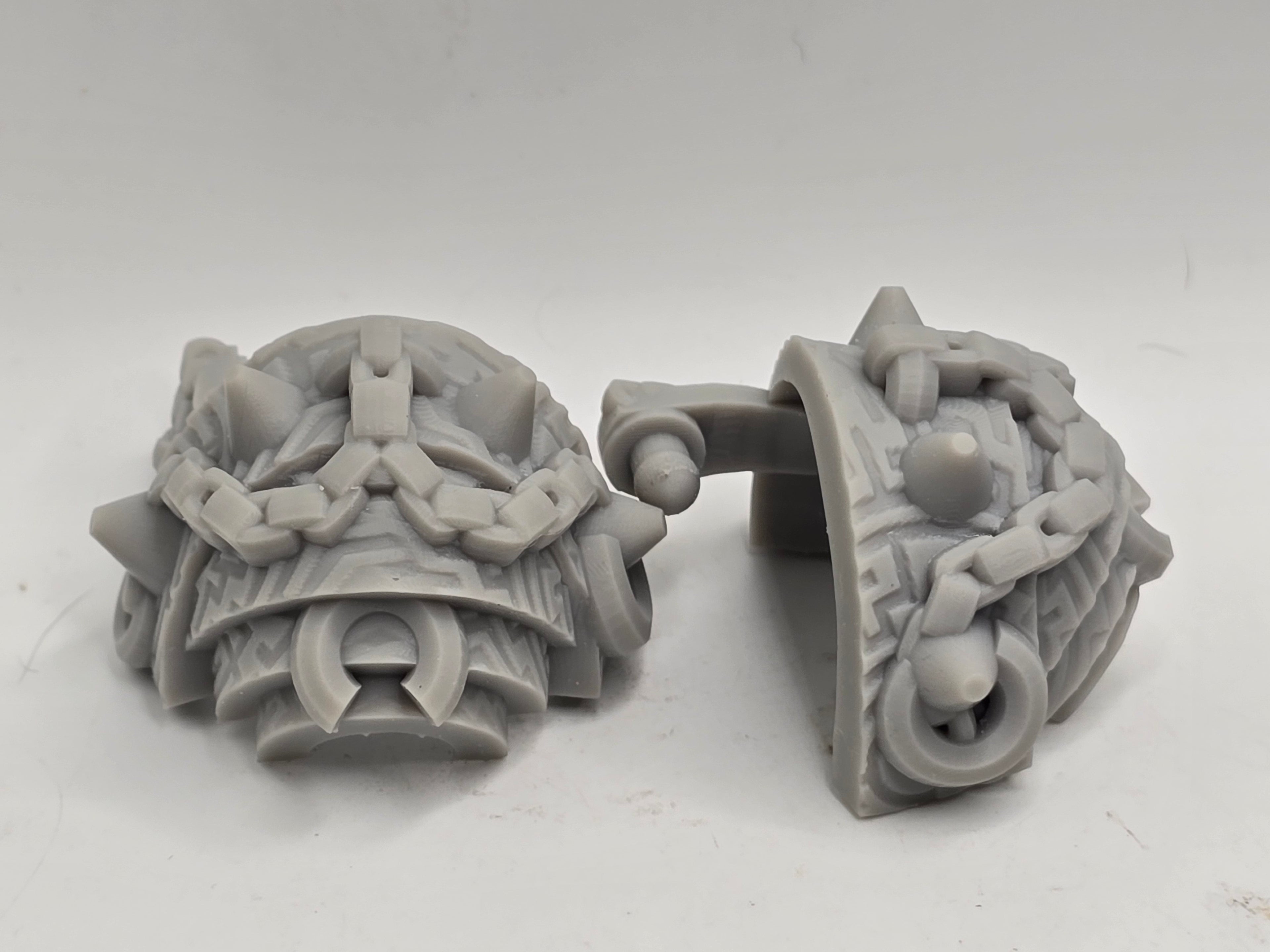 3d Printed Mythic Legions Scale Head 1.0 Bullseye Pauldrons 1:12 6" Scale.