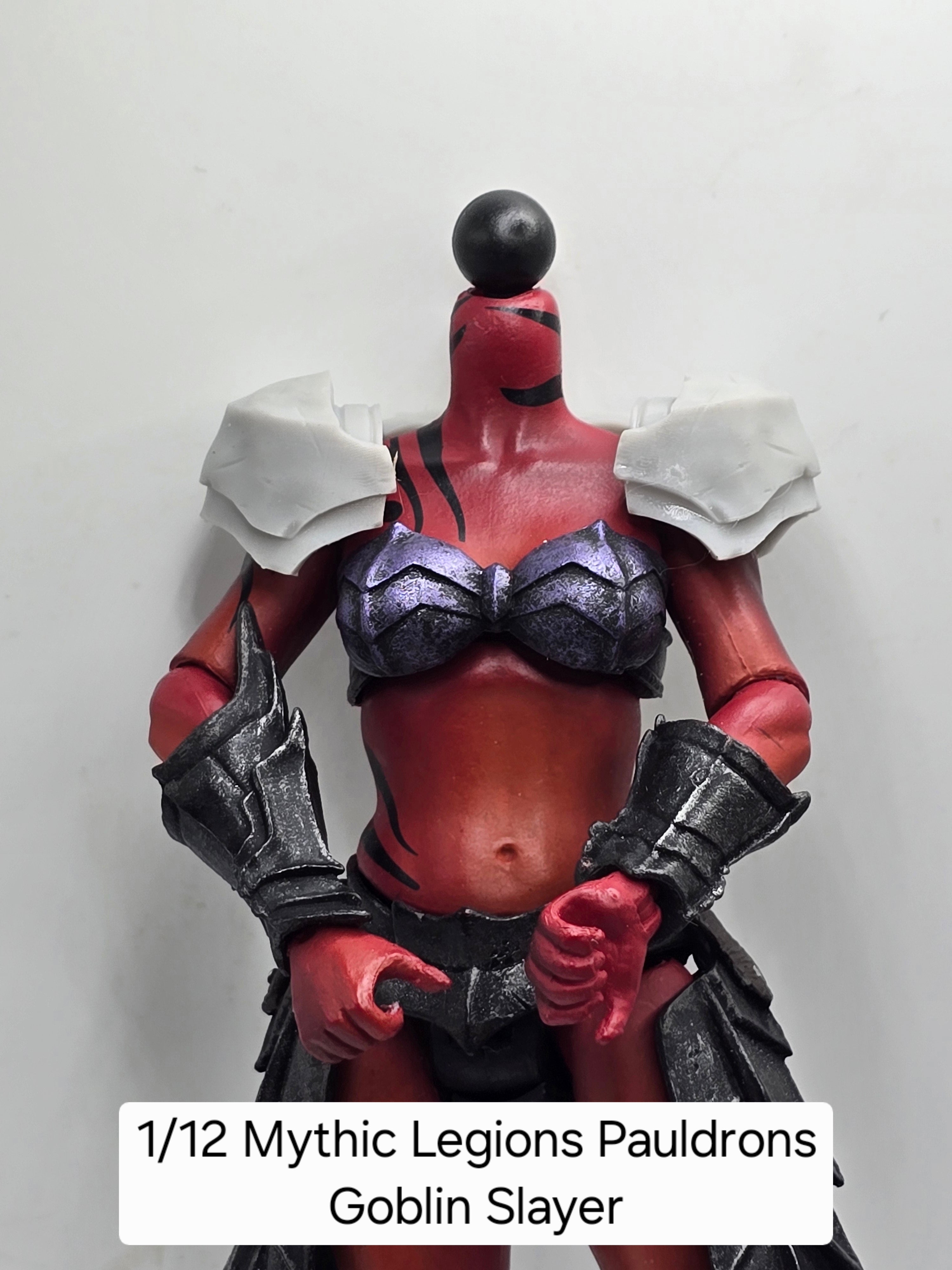 3d Printed Mythic Legions Scale Head 2.0 Female Goblin Slayer Pauldrons 1:12 6" Scale.