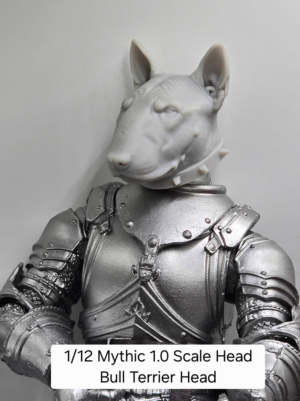 3d Printed Mythic Legions Scale Head 1.0 Bull Terrier Dog Head  1:12 6" Scale.