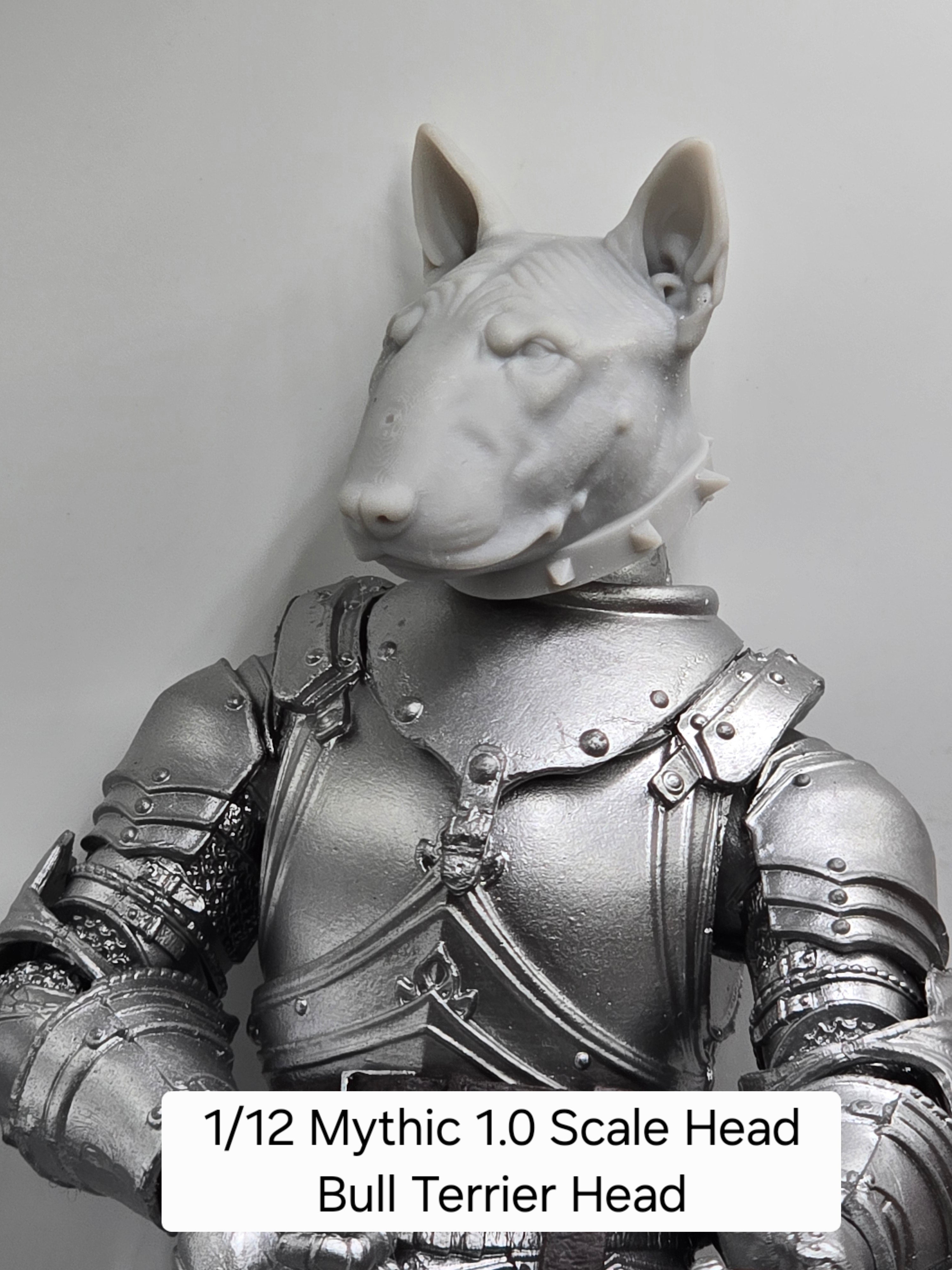 3d Printed Mythic Legions Scale Head 1.0 Bull Terrier Dog Head  1:12 6" Scale.