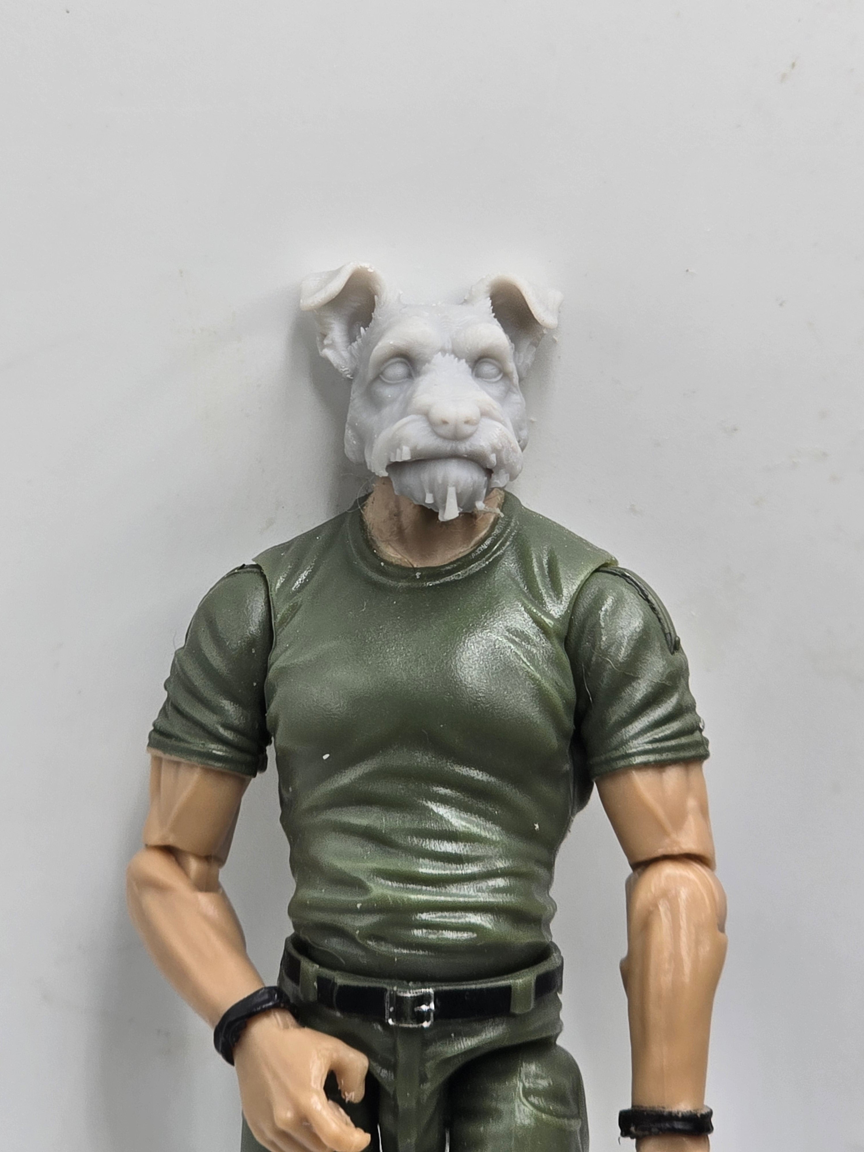 3d Printed Mythic Legions Scale Head 1.0 Schnauser Dog Head  1:12 6" Scale.