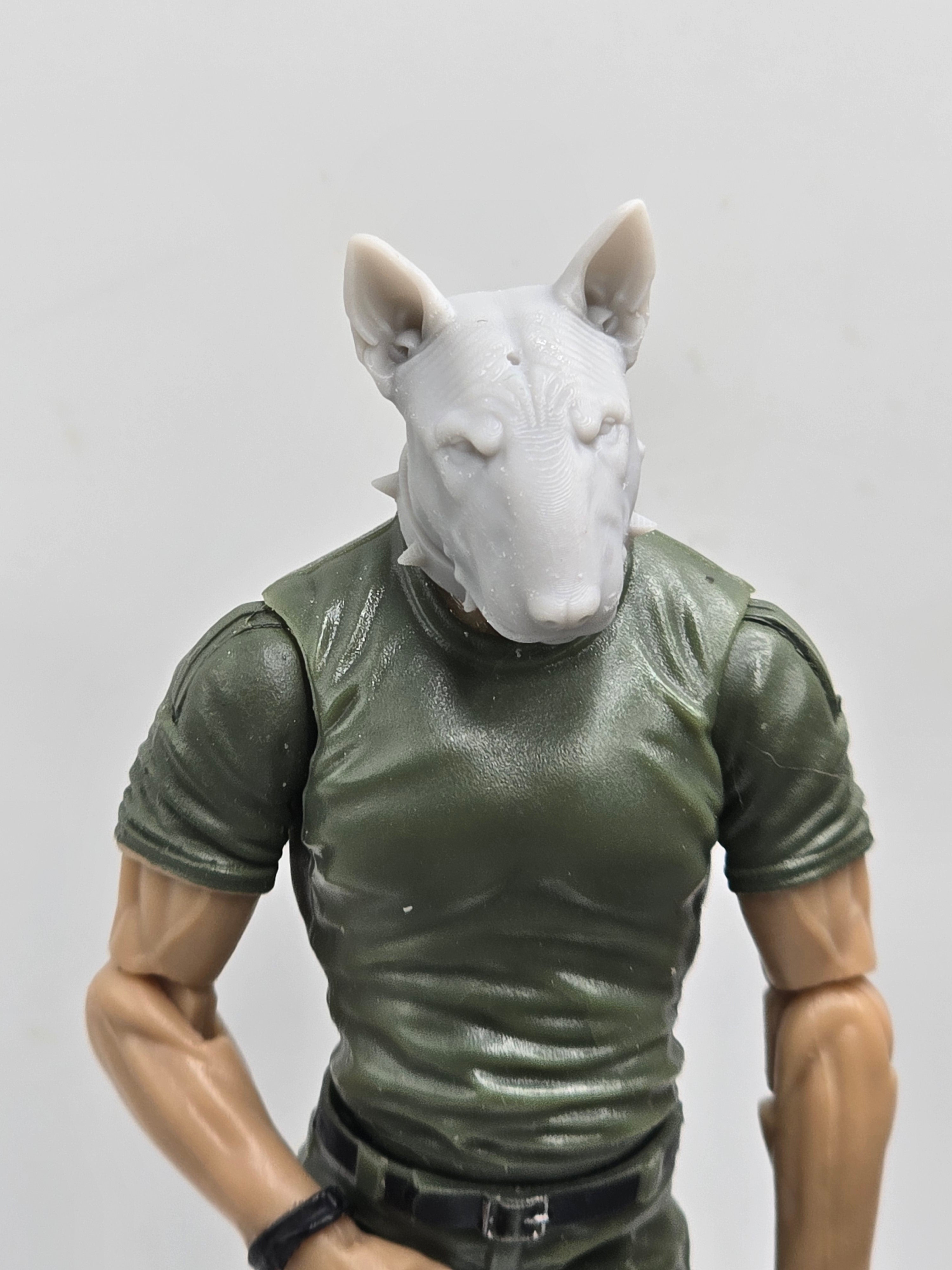 3d Printed Mythic Legions Scale Head 1.0 Bull Terrier Dog Head  1:12 6" Scale.
