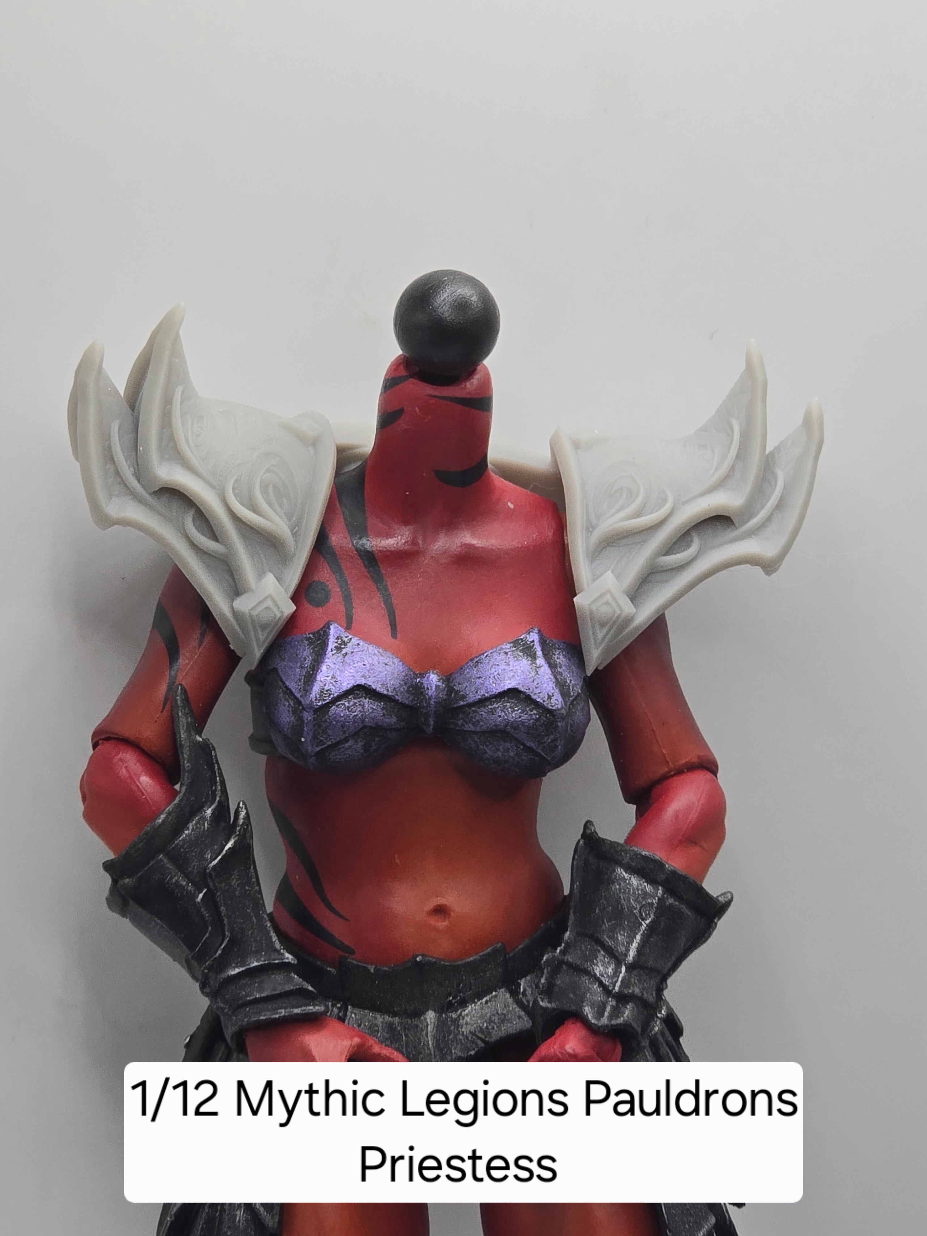 3d Printed Mythic Legions Scale Head 2.0 Priestess Pauldrons 1:12 6" Scale.