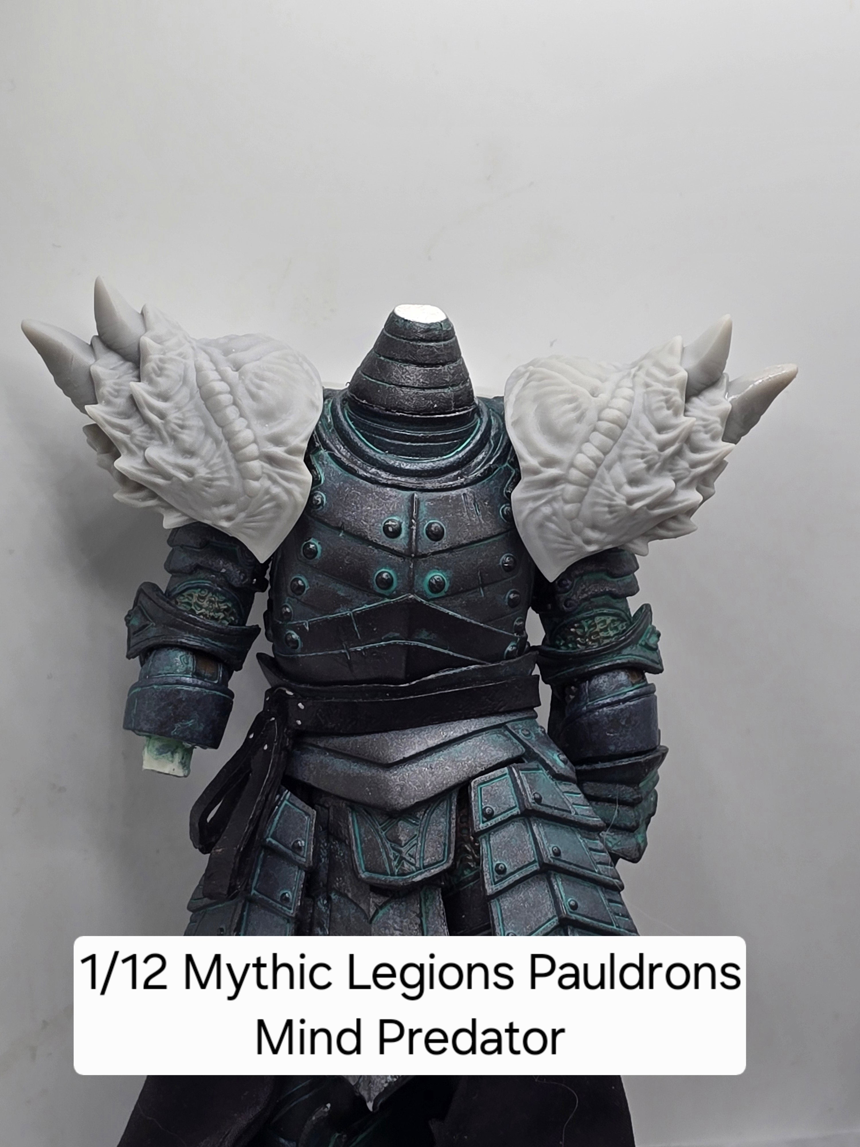 3d Printed Mythic Legions Scale Head 1.0 Mind Predator Pauldrons 1:12 6" Scale.