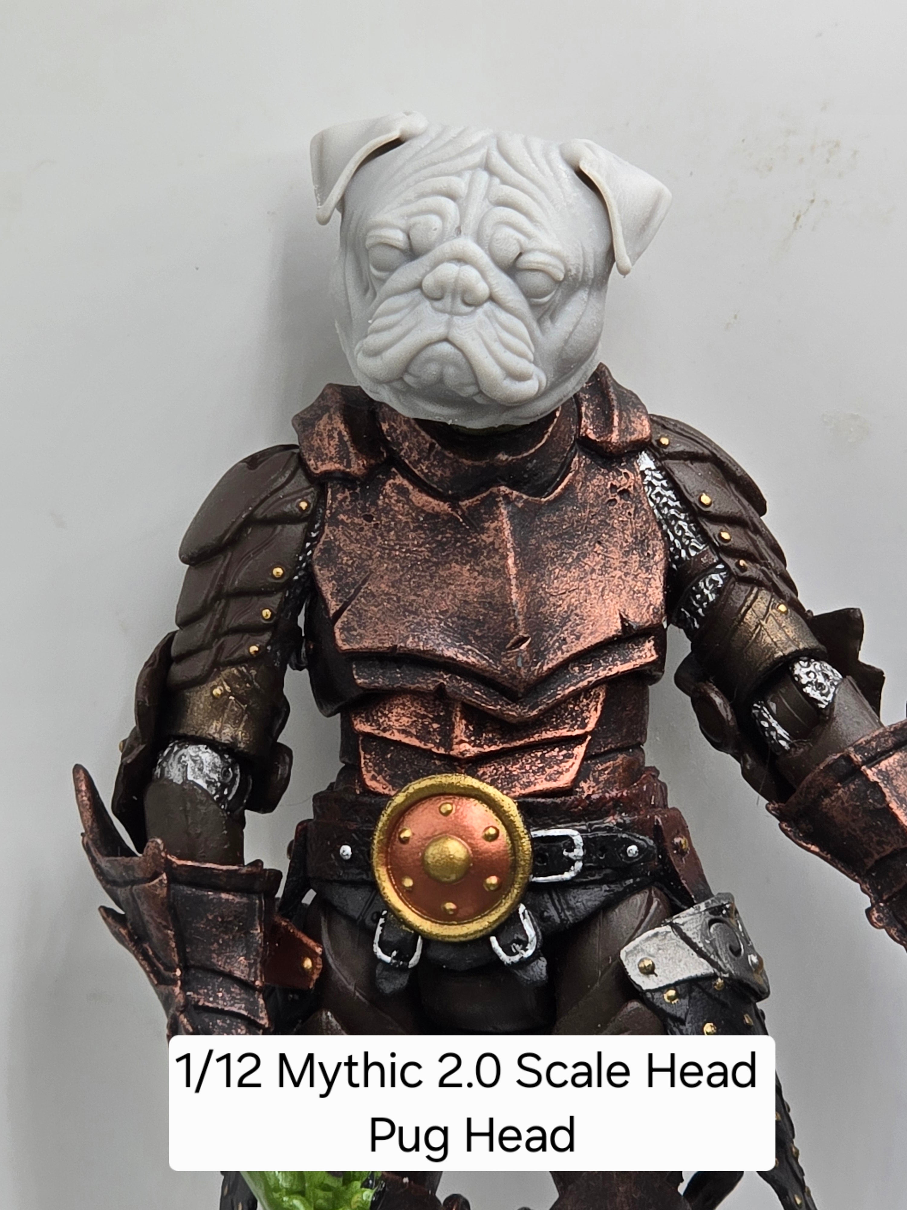 3d Printed Mythic Legions Scale Head 1.0 Pug Head  1:12 6" Scale.