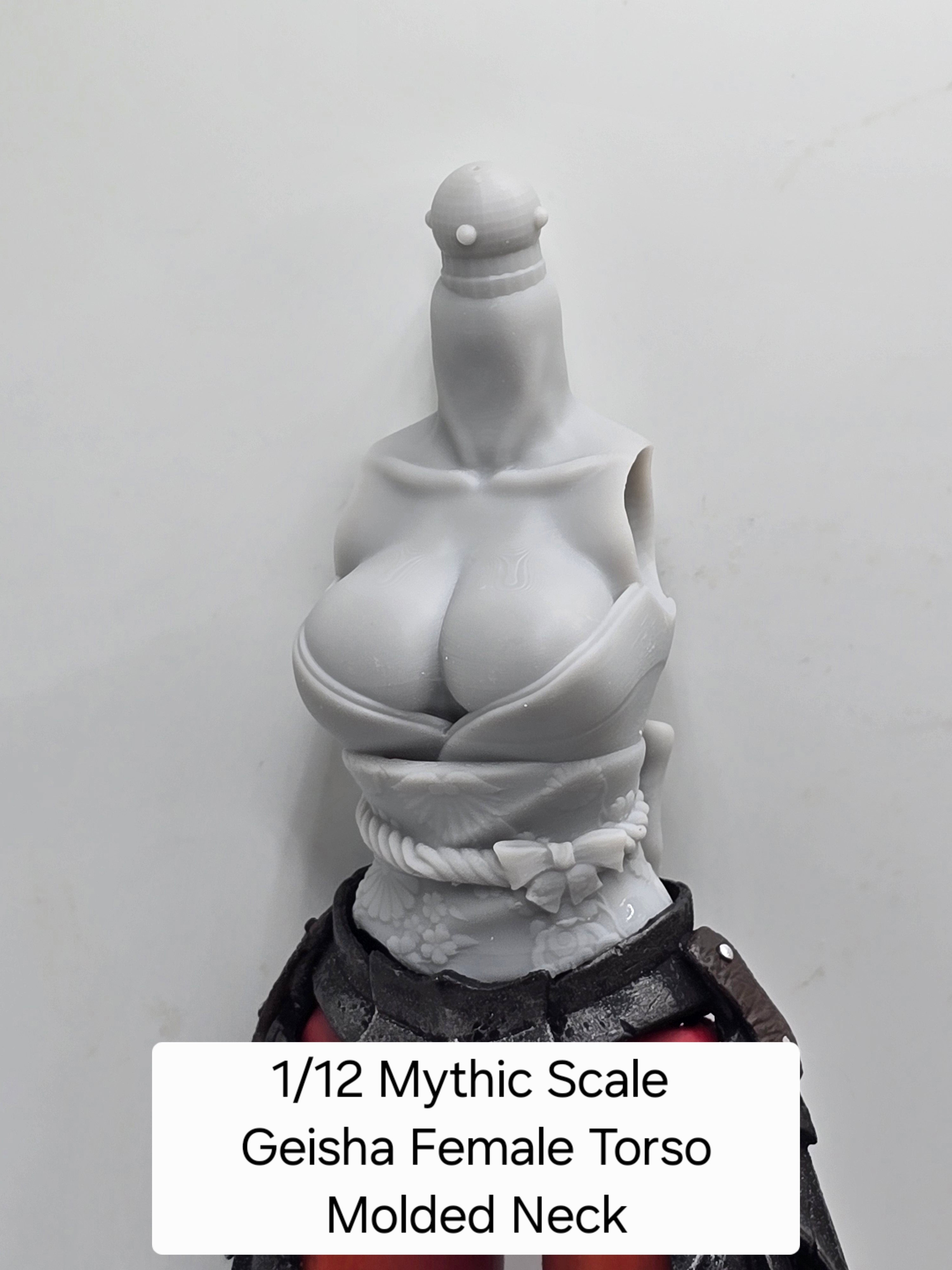 3d Printed Mythic Legions Scale Head 2.0 Female Geisha Torso 1:12 6" Scale.