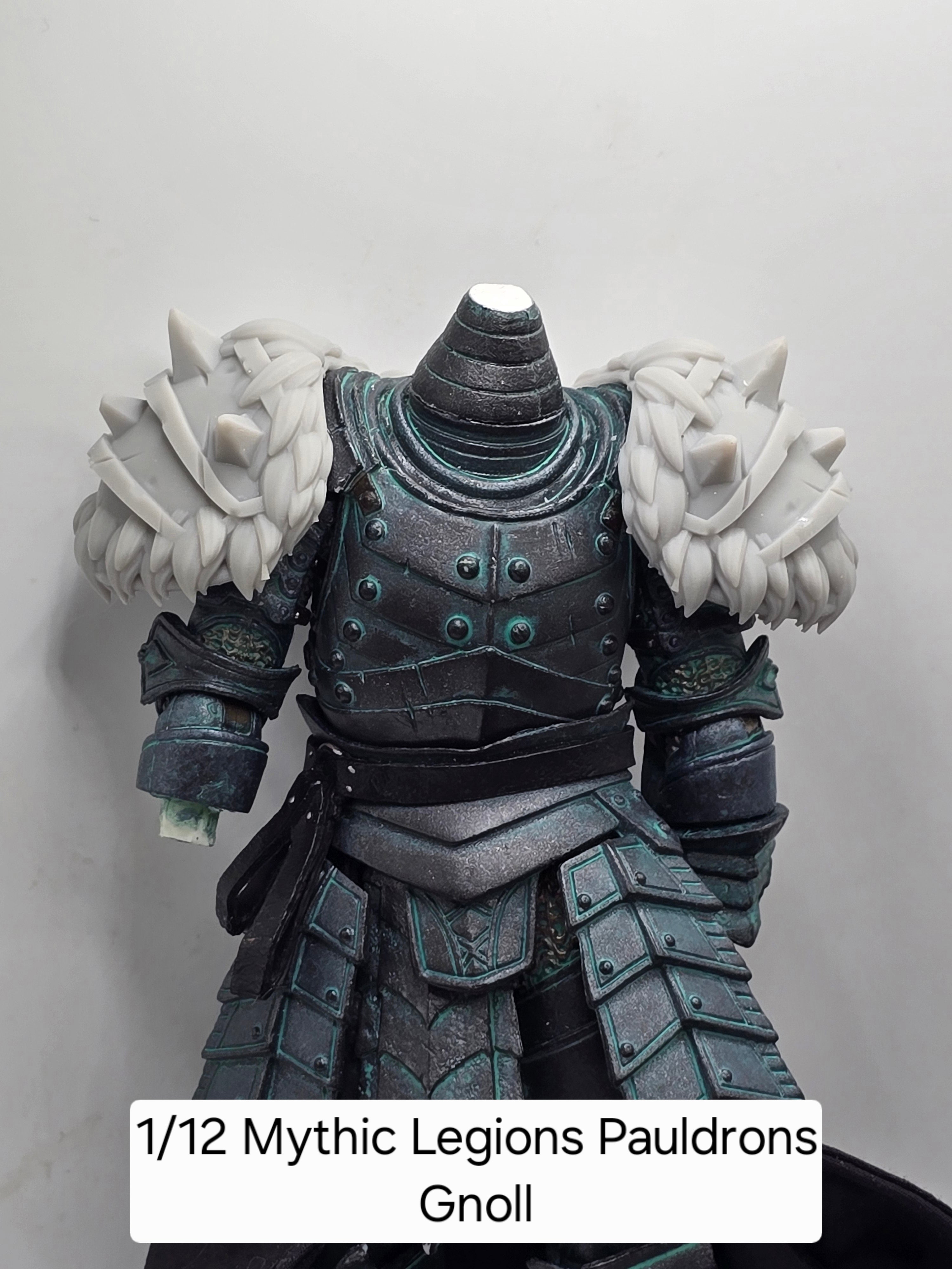 3d Printed Mythic Legions Scale Head 1.0 Gnoll Pauldrons 1:12 6" Scale.