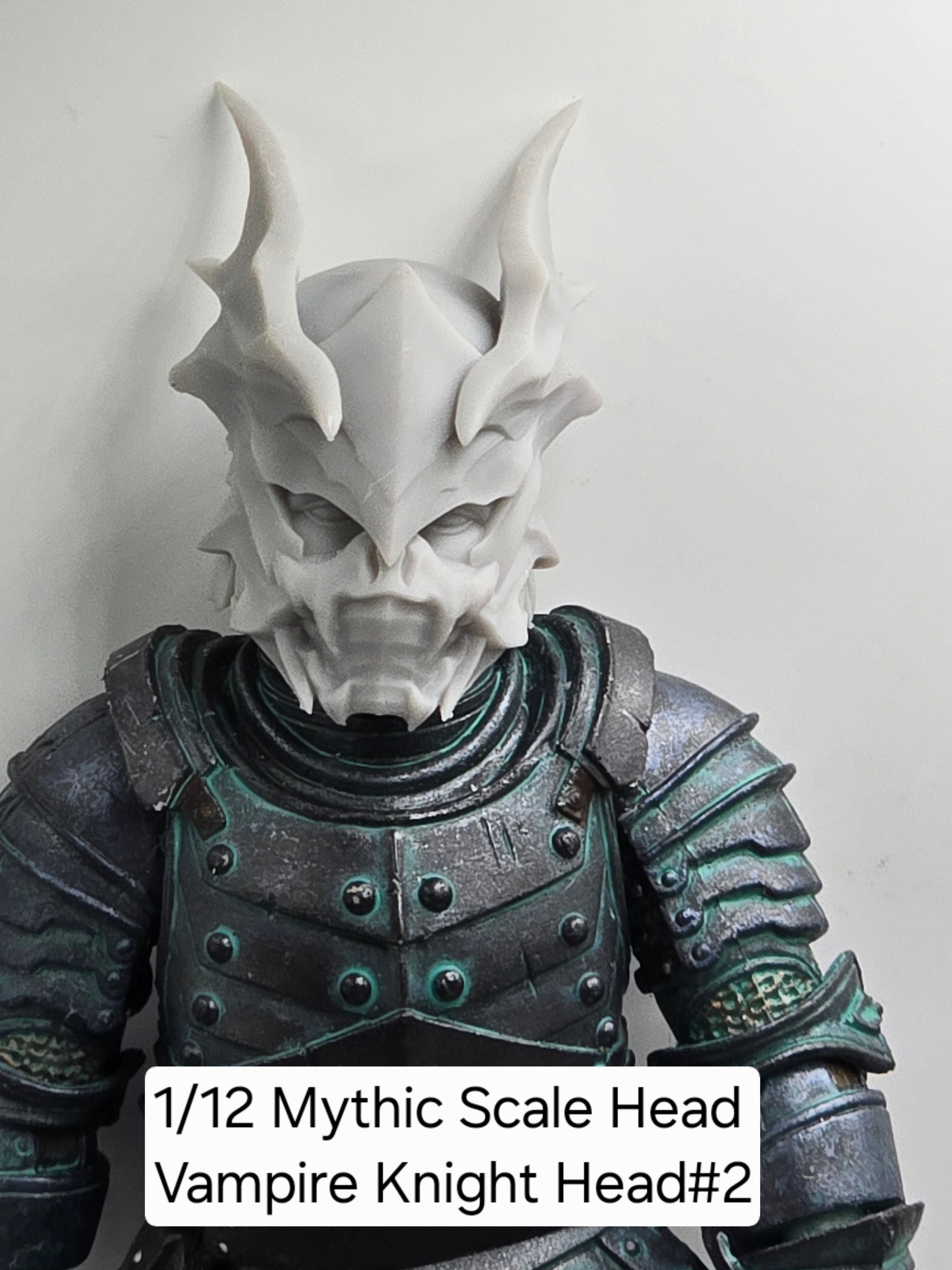 3d Printed Mythic Legions Scale Head 1.0 Vampire Knight Head#2  1:12 6" Scale.