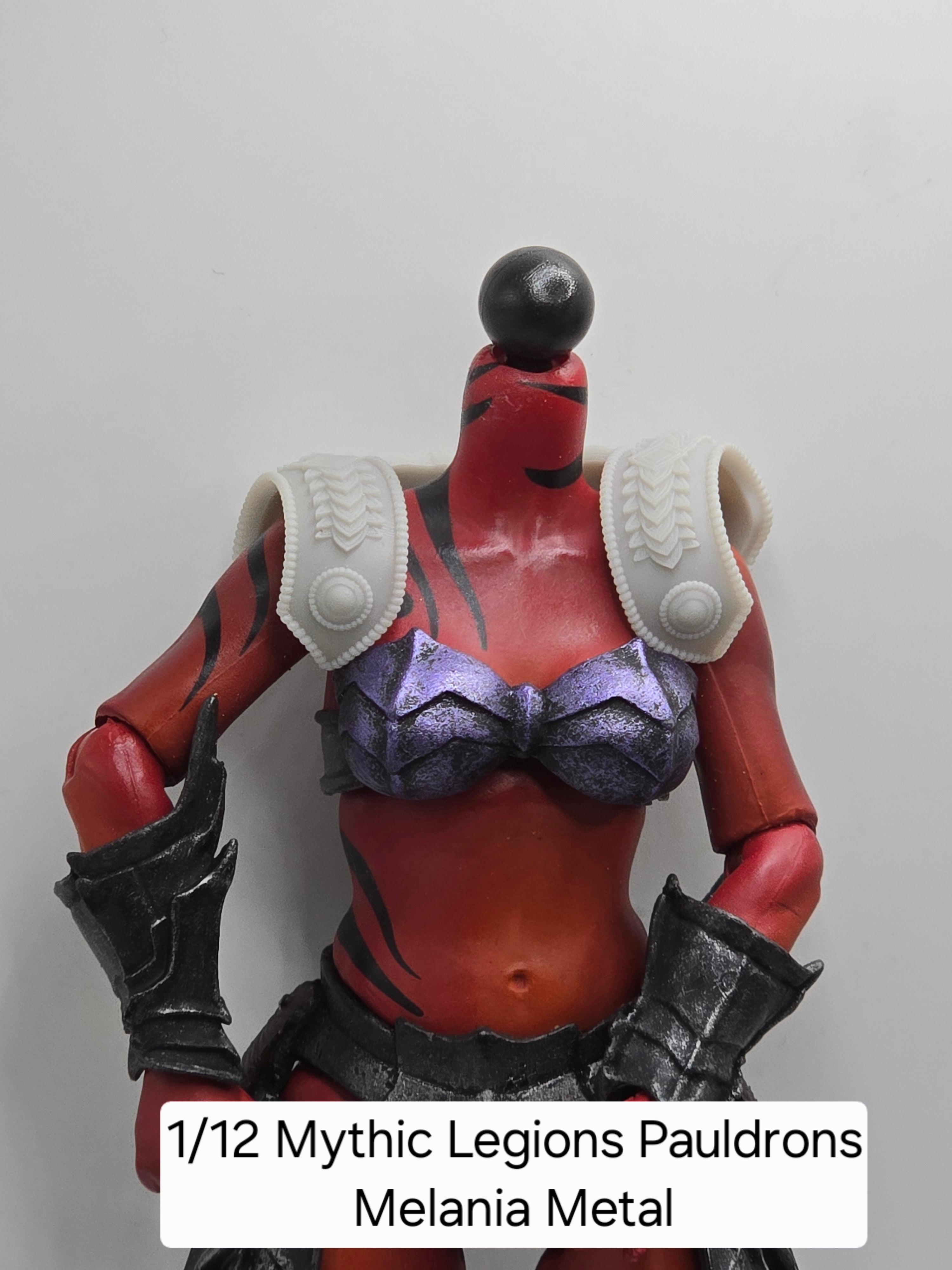 3d Printed Mythic Legions Scale Head 2.0 Melania Metal Pauldrons 1:12 6" Scale.