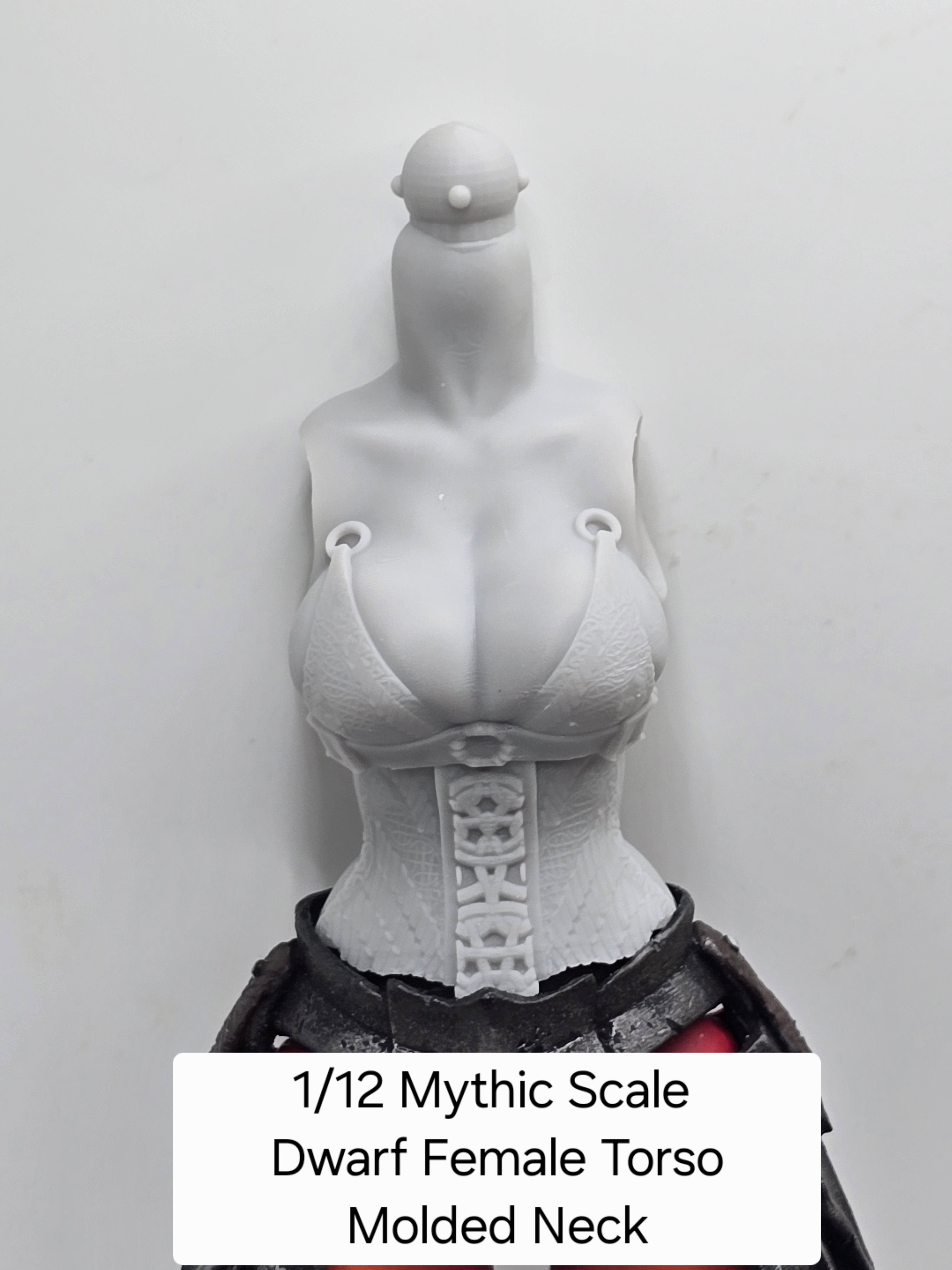 3d Printed Mythic Legions Scale Head 2.0 Female Dwarf Torso 1:12 6" Scale.