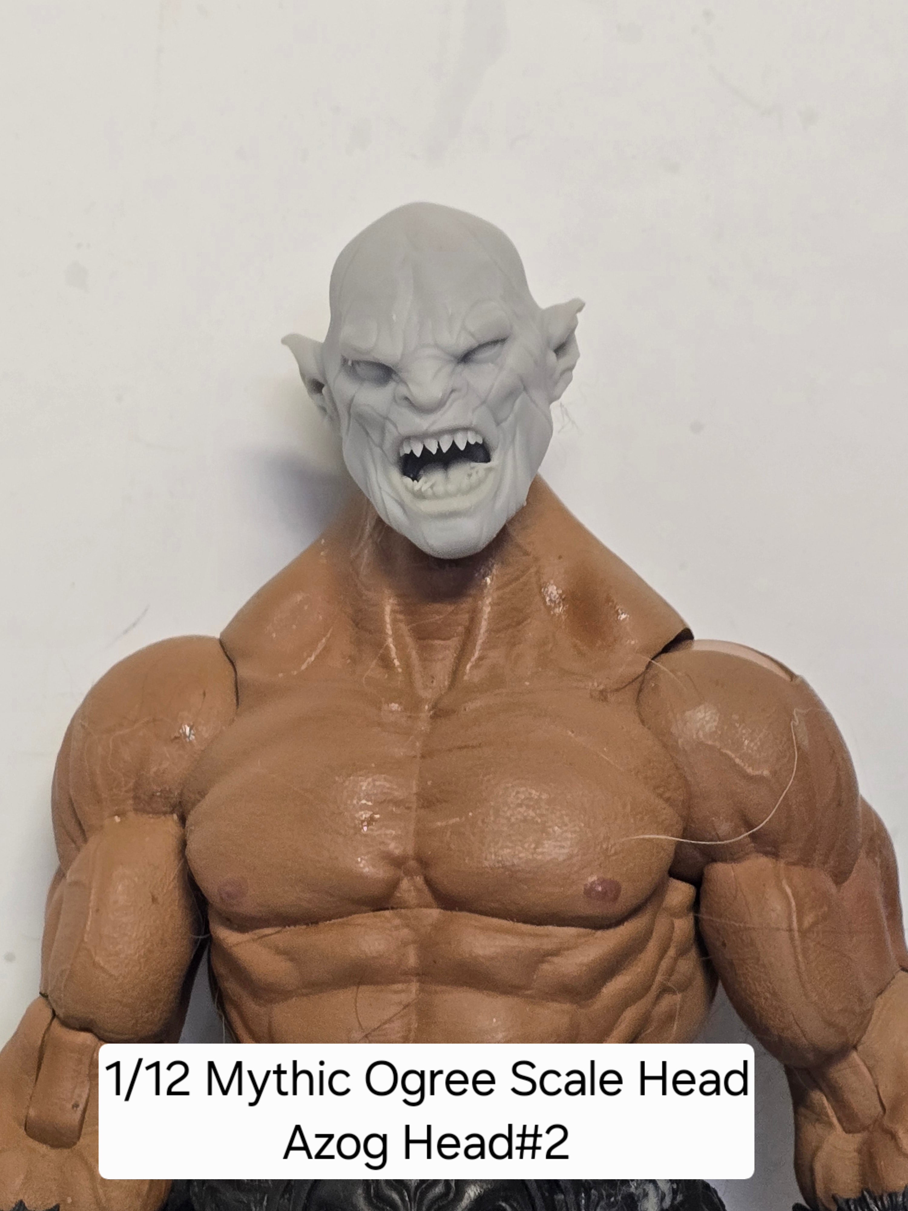 3d Printed Mythic Legions Scale Head 1.0 Orc Azog Open Mouth Head  1:12 6" Scale.