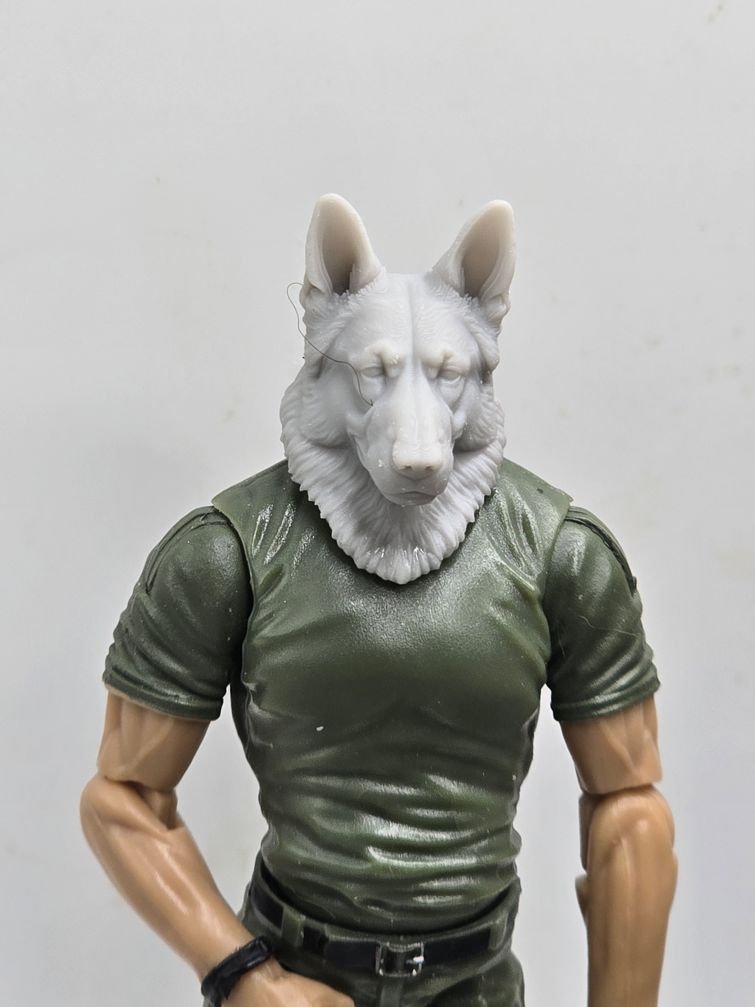 3d Printed Mythic Legions Scale Head 1.0 German Shepherd Dog Head  1:12 6" Scale.