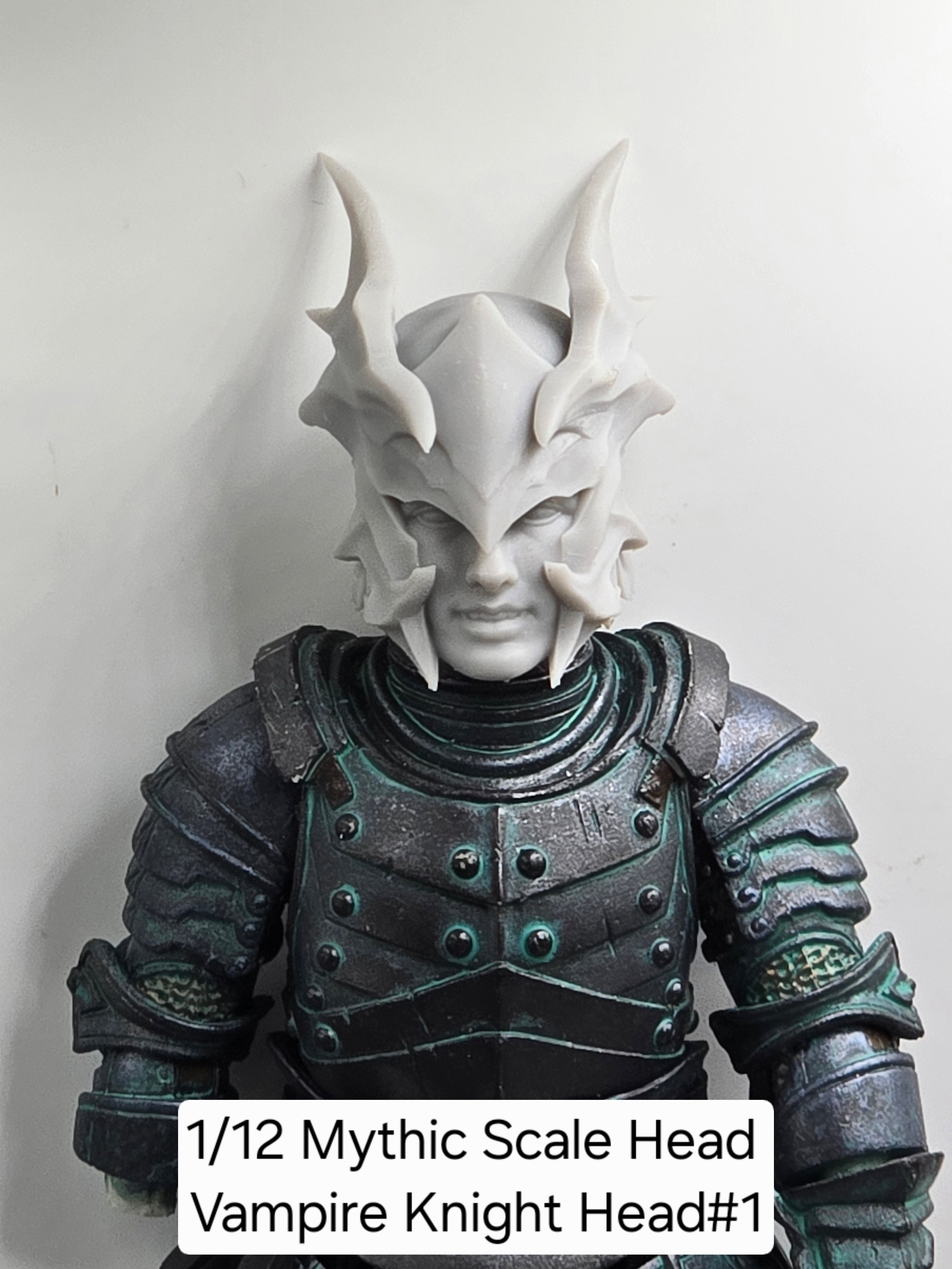 3d Printed Mythic Legions Scale Head 1.0 Vampire Knight Head#1  1:12 6" Scale.