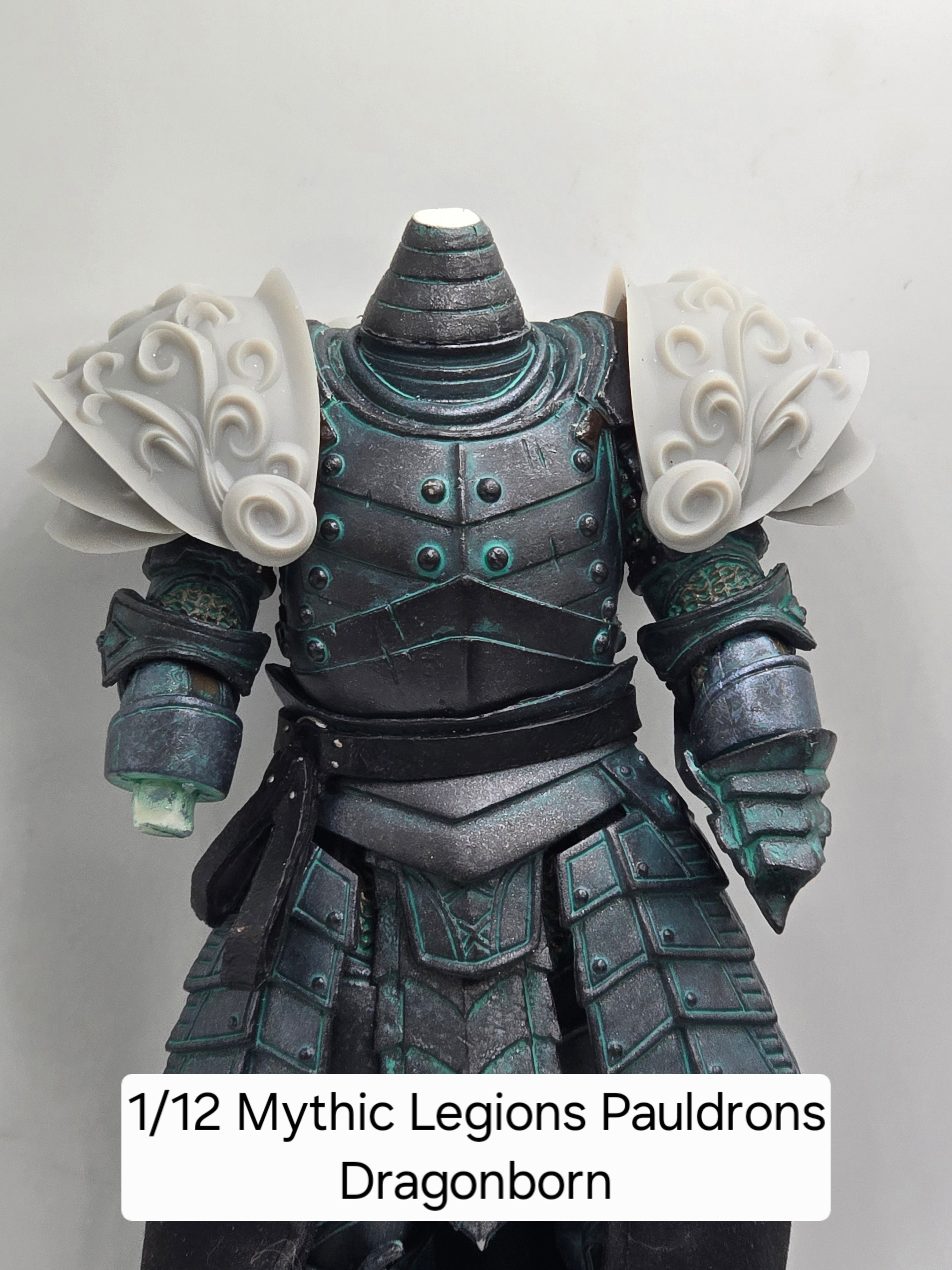 3d Printed Mythic Legions Scale Head 1.0 Dragonborn Pauldrons 1:12 6" Scale.