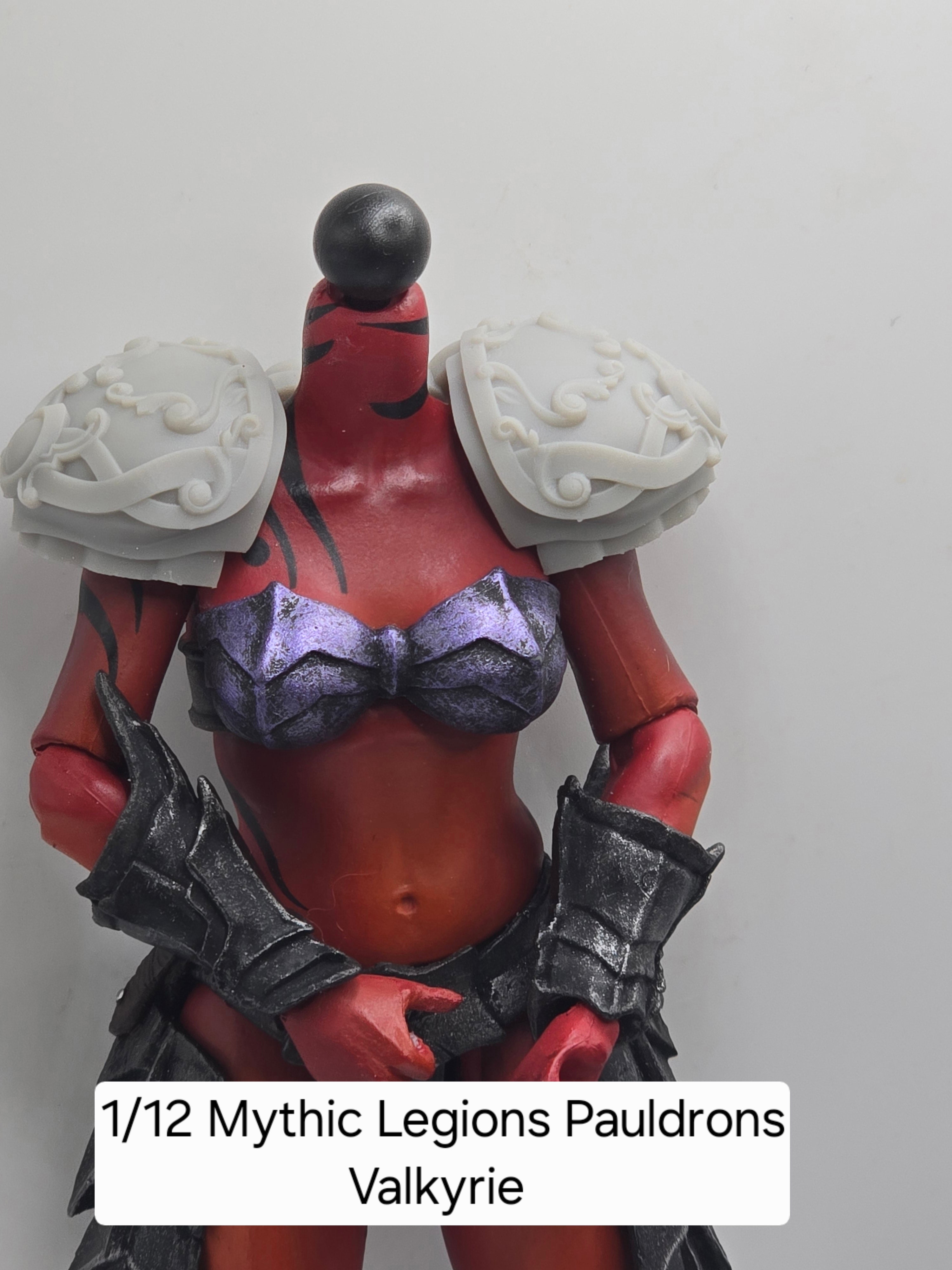3d Printed Mythic Legions Scale Head 2.0 Valkyrie Pauldrons 1:12 6" Scale.