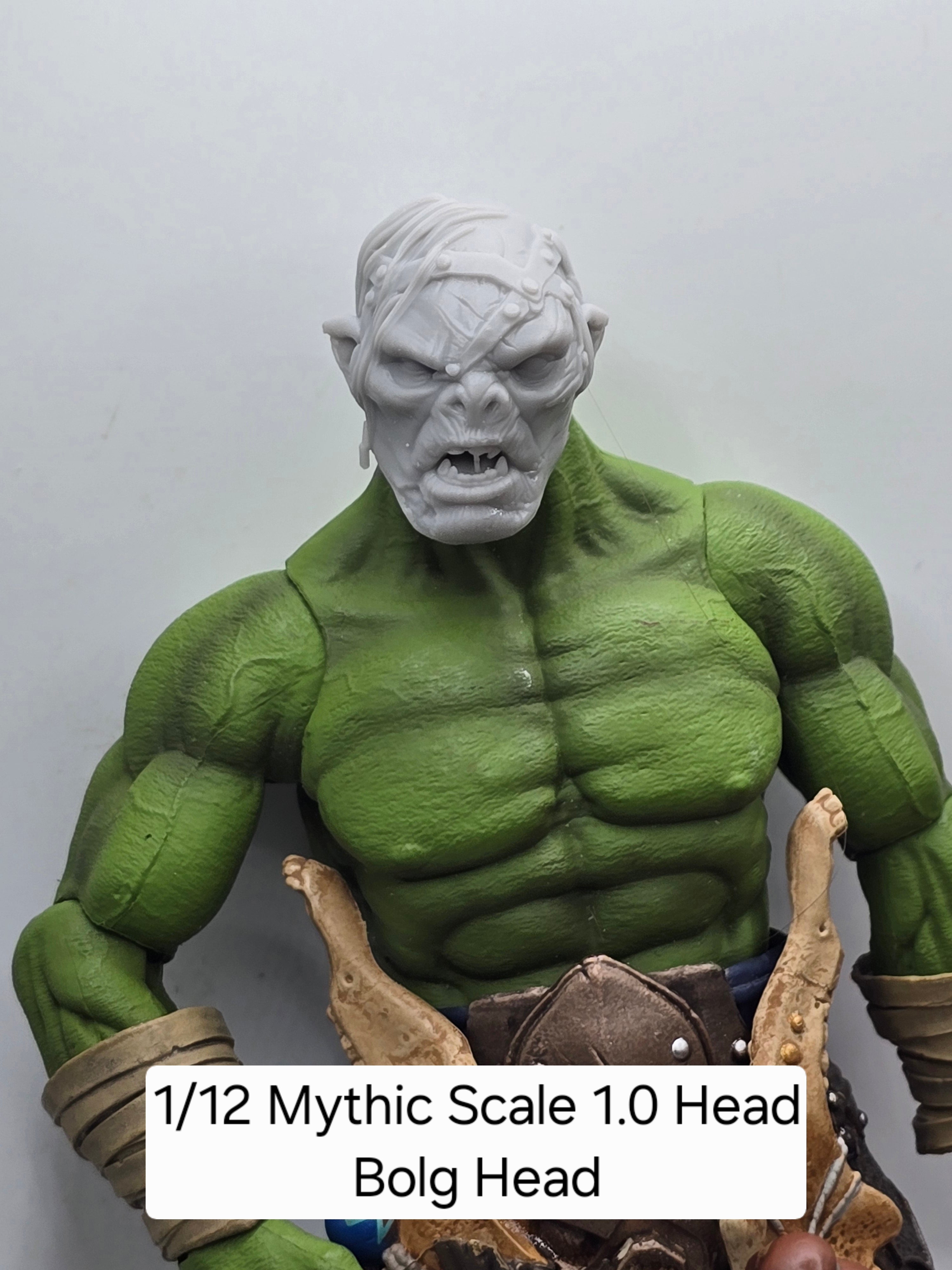 3d Printed Mythic Legions Scale Head 1.0 Orc Blog Head  1:12 6" Scale.