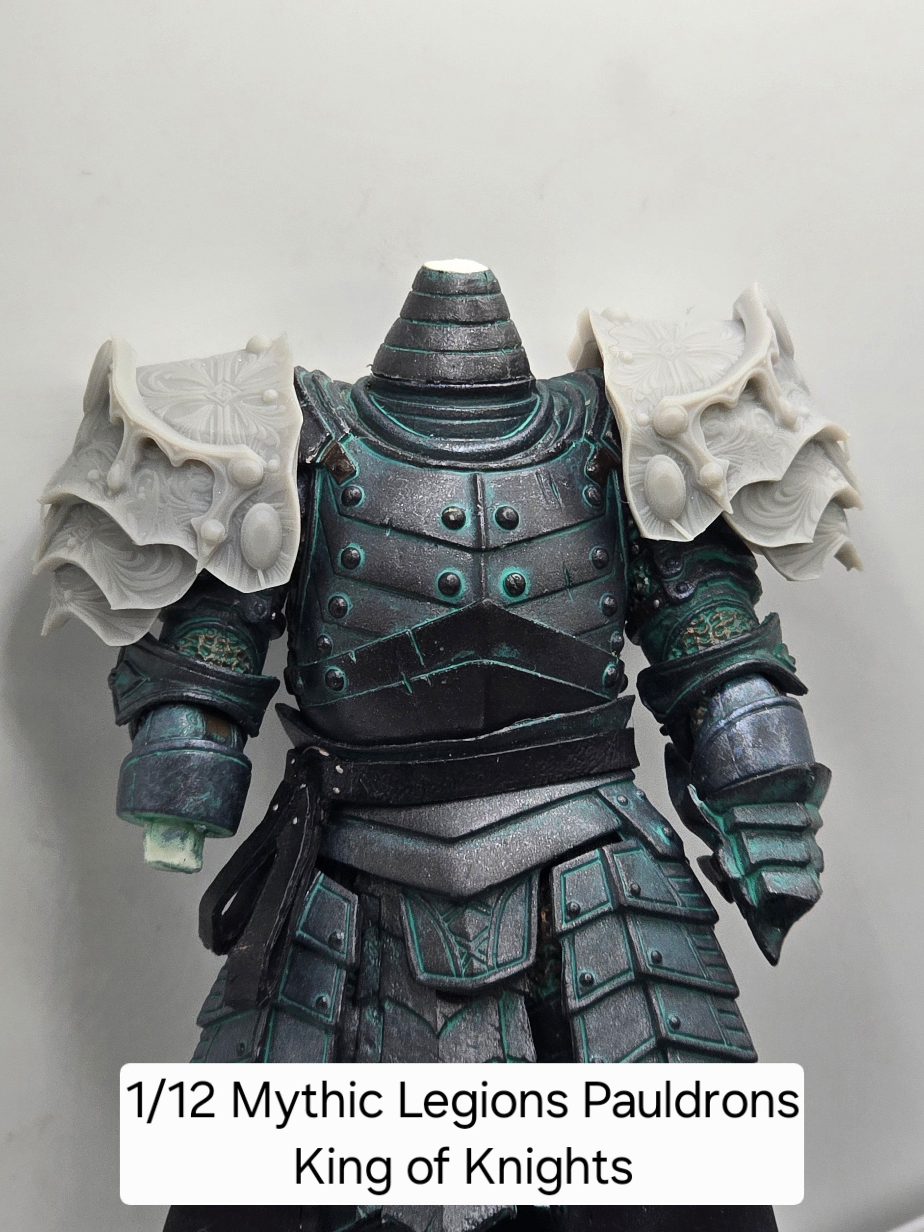 3d Printed Mythic Legions Scale Head 1.0 King of Knights Pauldrons 1:12 6" Scale.