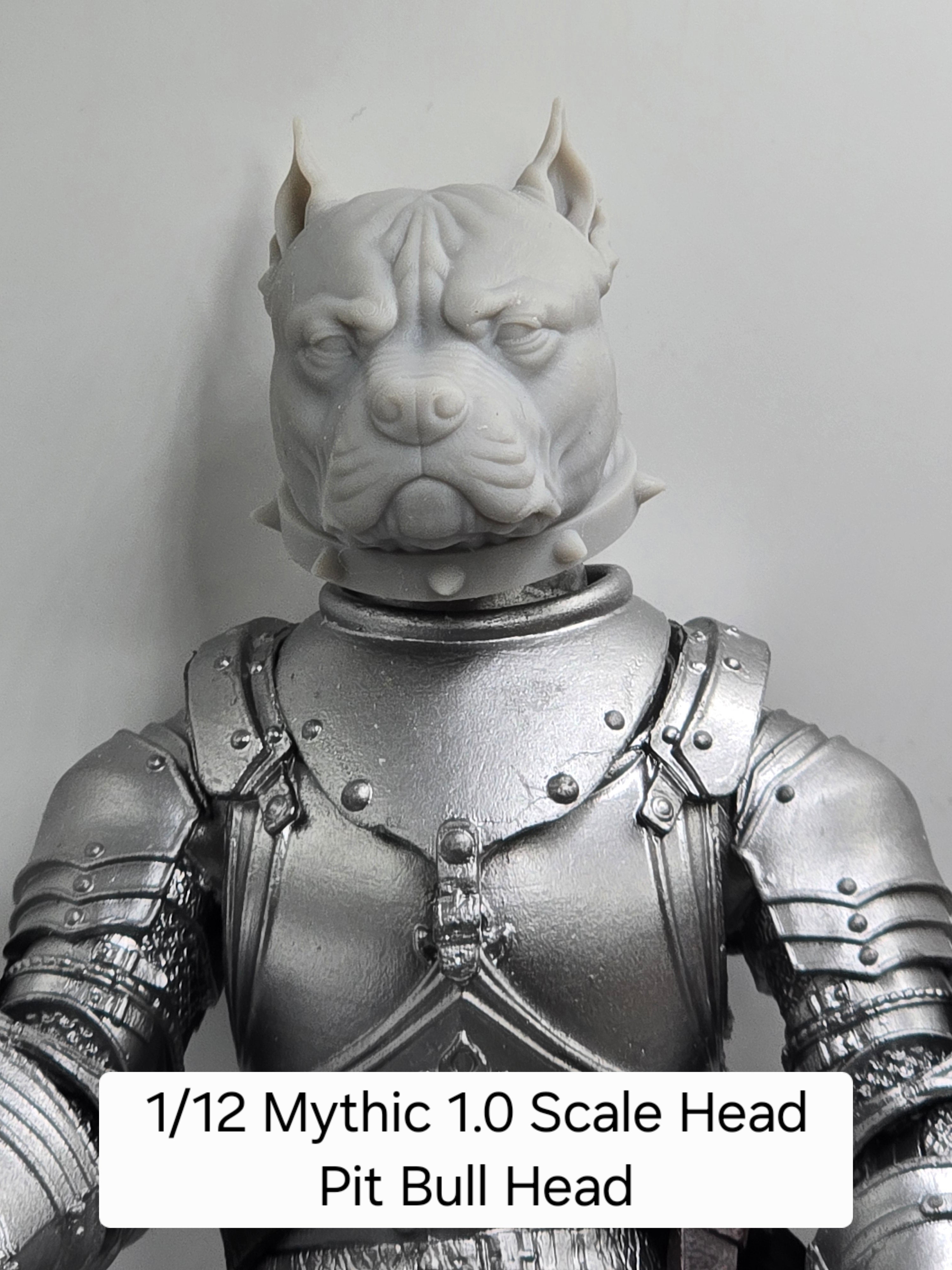 3d Printed Mythic Legions Scale Head 1.0 Pitt Bull Dog Head  1:12 6" Scale.
