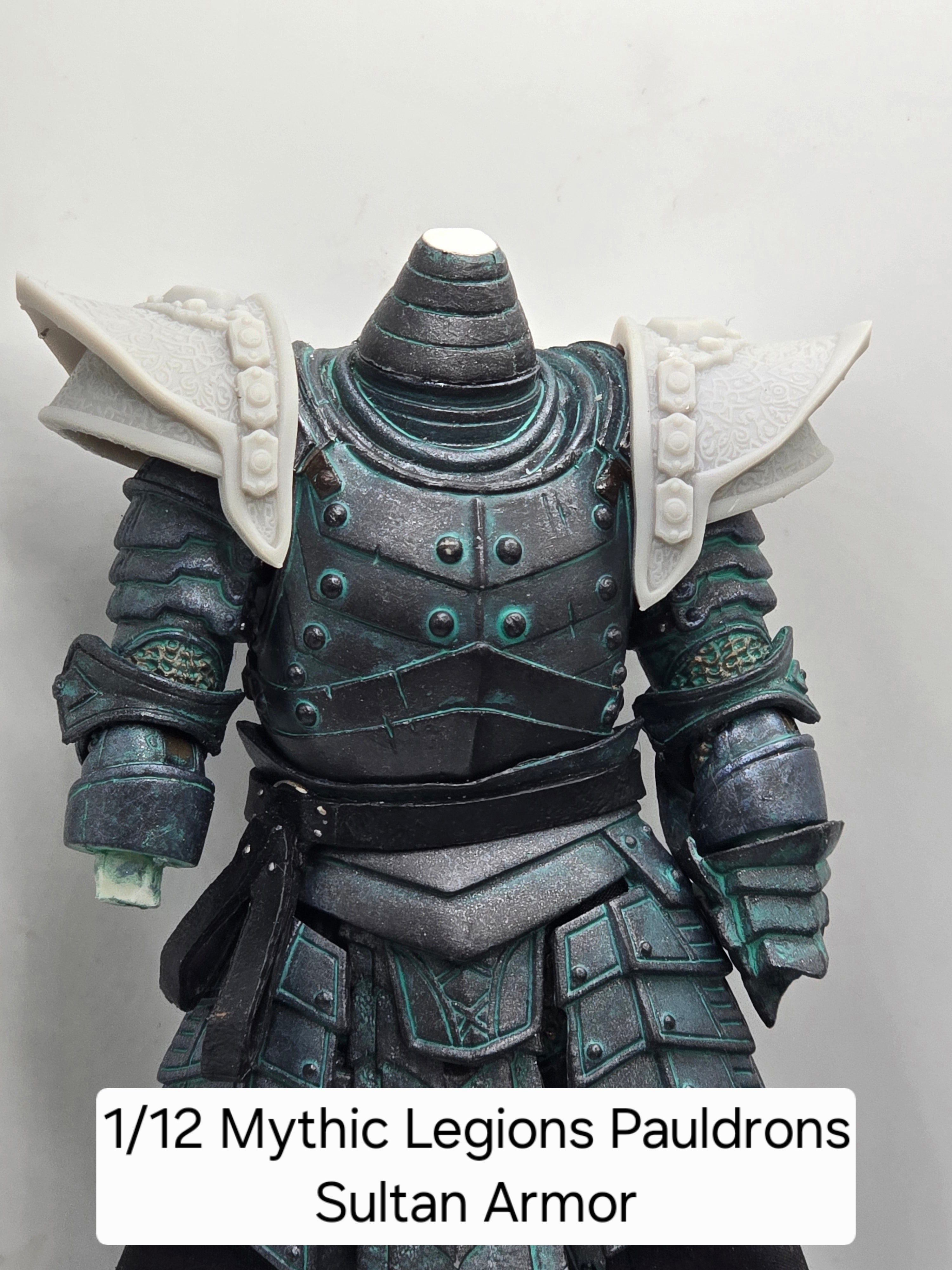 3d Printed Mythic Legions Scale Head 1.0 Sultan Pauldrons 1:12 6" Scale.