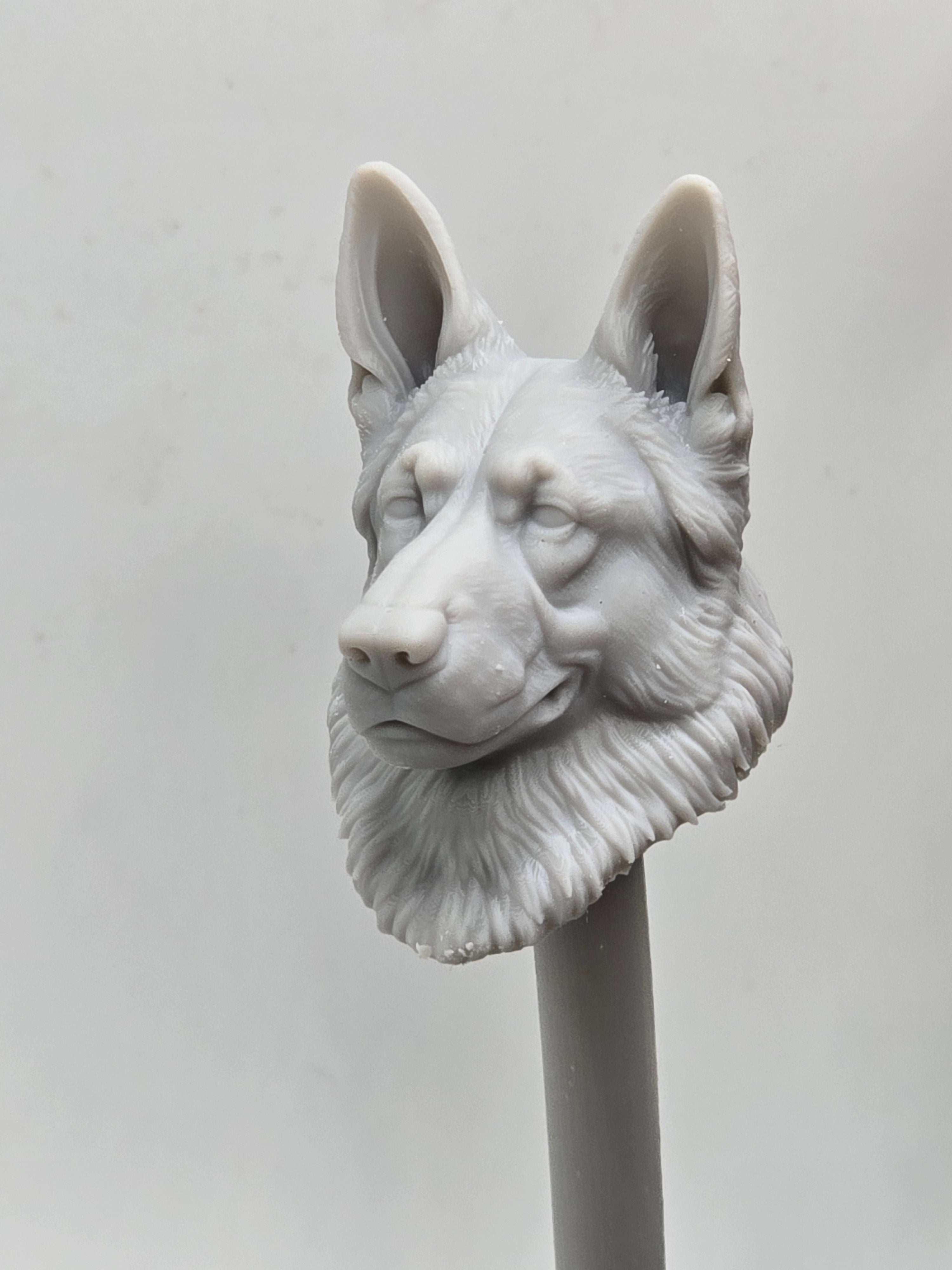 3d Printed Mythic Legions Scale Head 1.0 German Shepherd Dog Head  1:12 6" Scale.