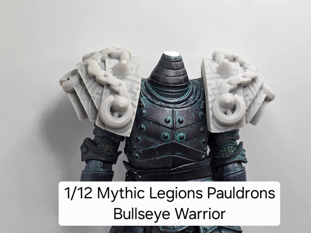3d Printed Mythic Legions Scale Head 1.0 Bullseye Pauldrons 1:12 6" Scale.