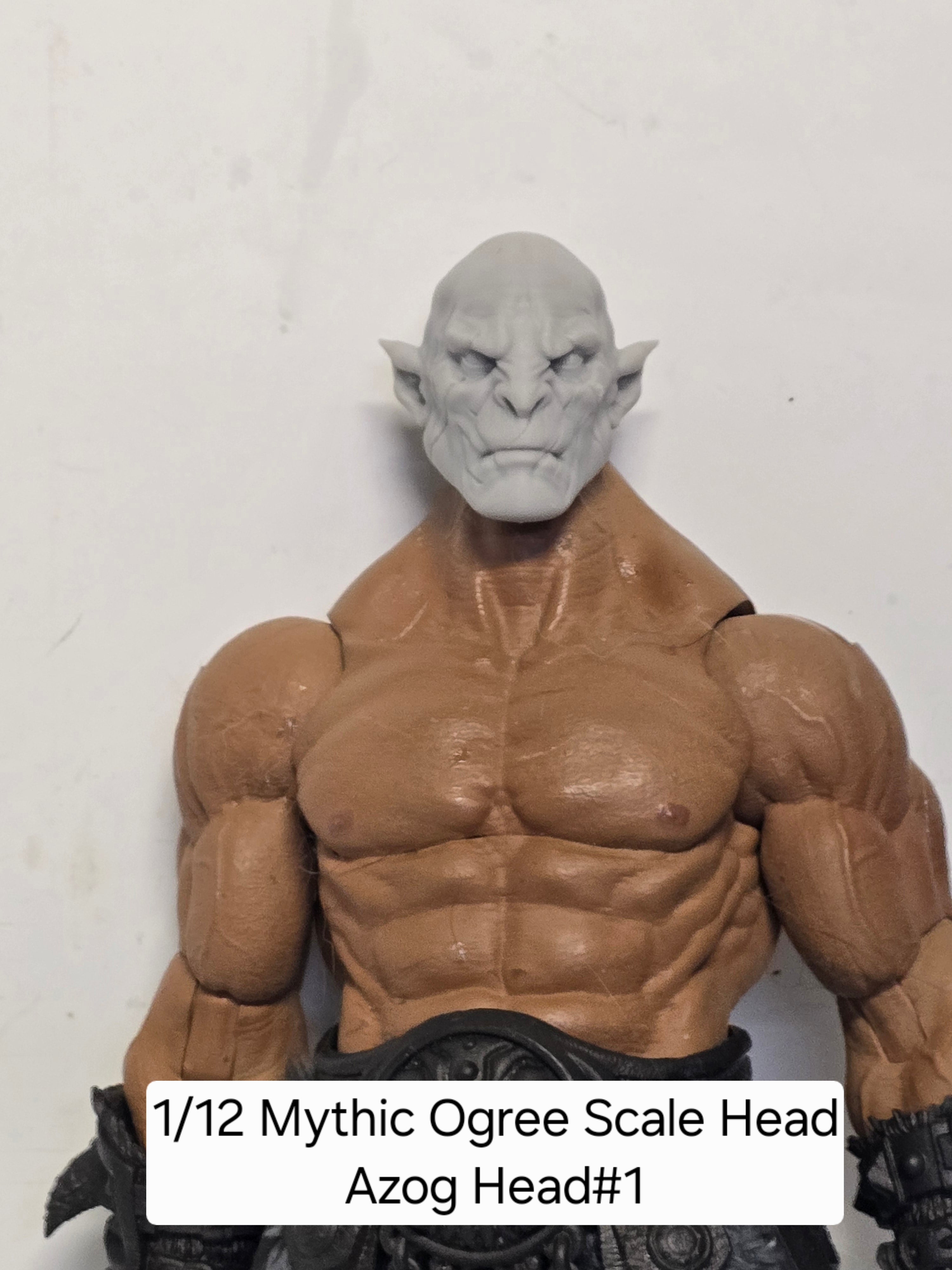 3d Printed Mythic Legions Scale Head 1.0 Azog Closed Mouth Head  1:12 6" Scale.