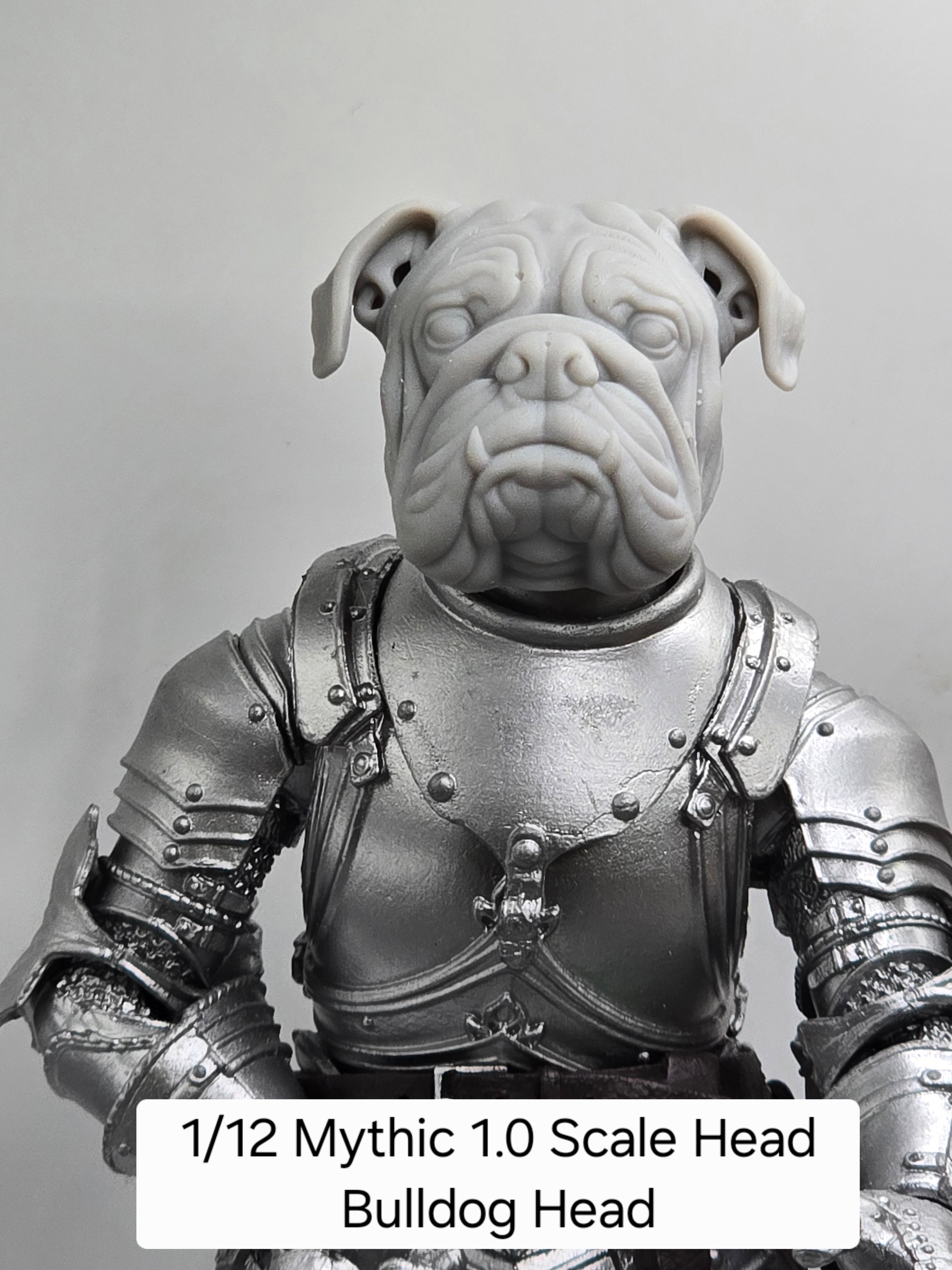 3d Printed Mythic Legions Scale Head 1.0 Bull Dog Dog Head  1:12 6" Scale.