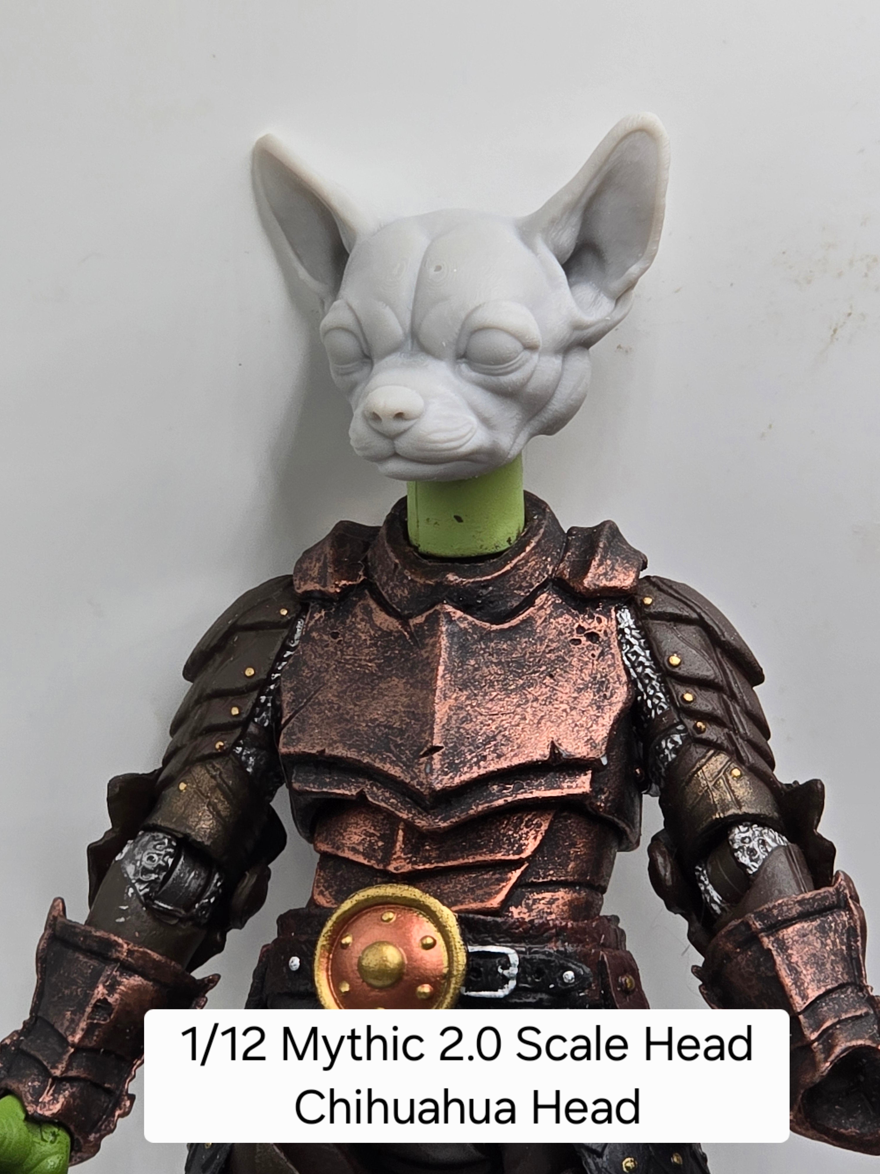 3d Printed Mythic Legions Scale Head 1.0 Chihuahua Head  1:12 6" Scale.
