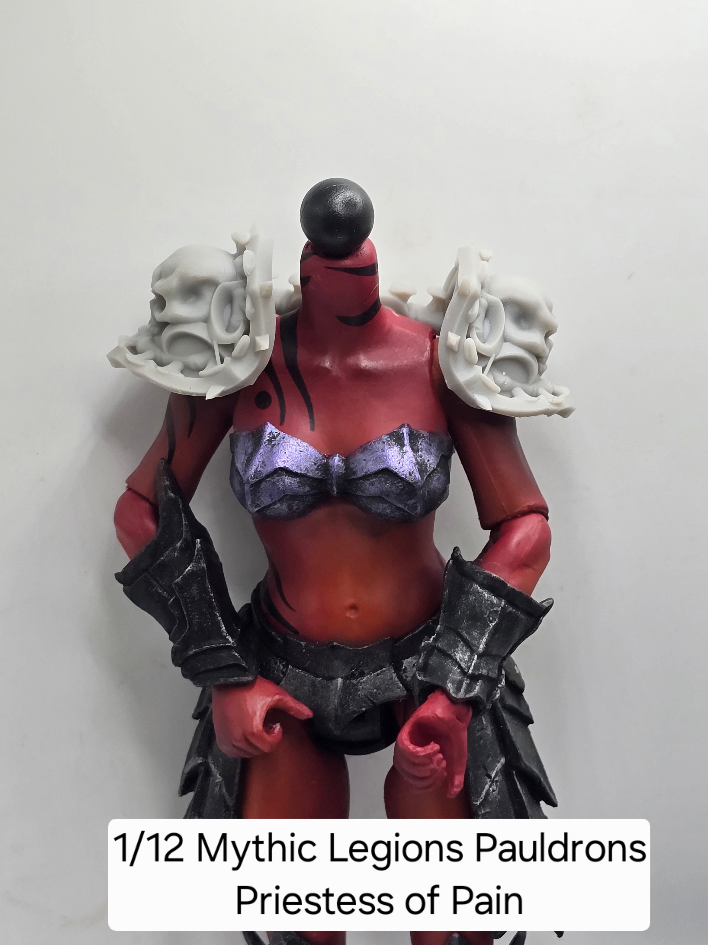 3d Printed Mythic Legions Scale Head 2.0 Priestess of Pain Pauldrons 1:12 6" Scale.