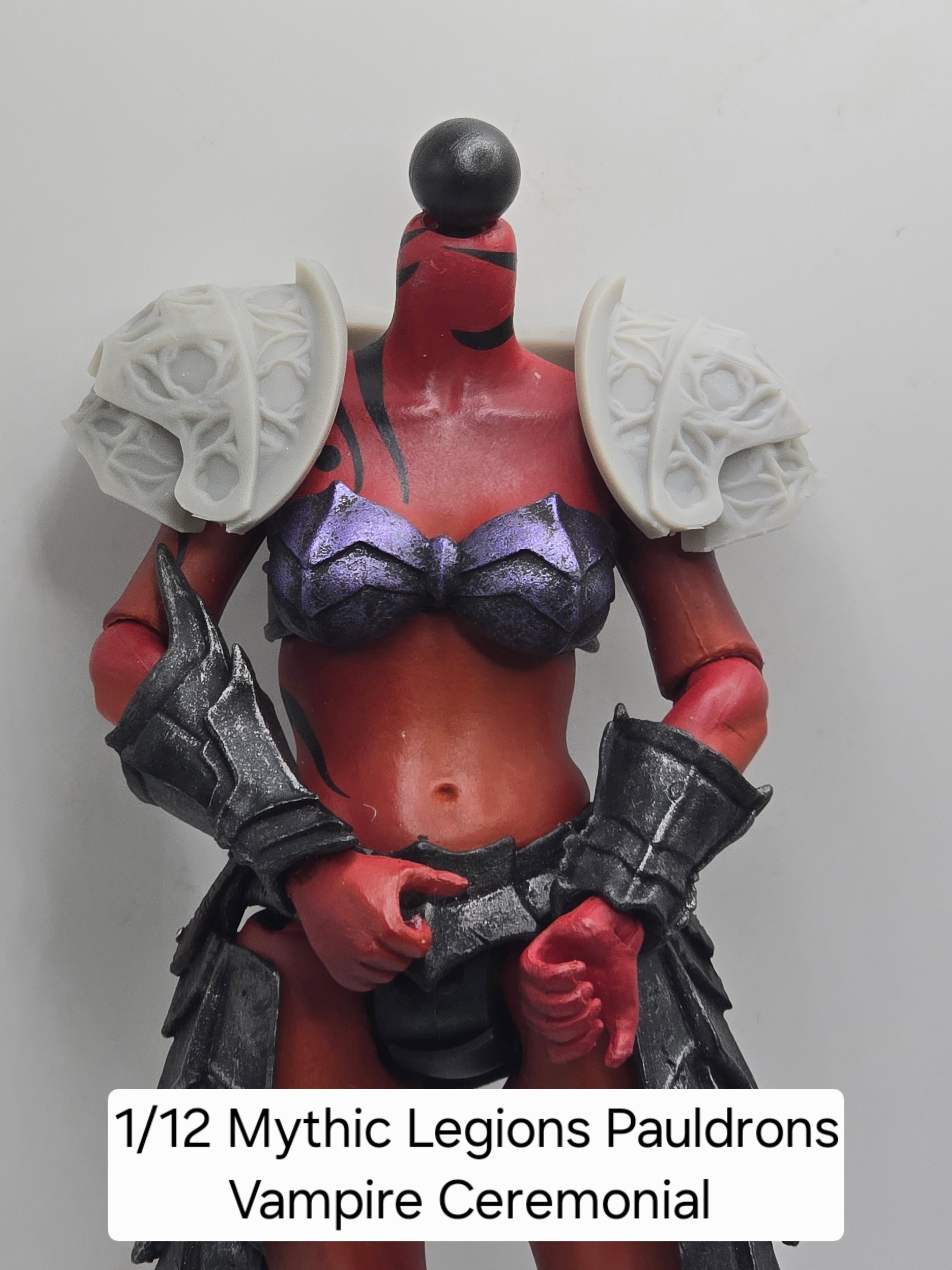 3d Printed Mythic Legions Scale Head 2.0 Vampire Ceremonial Pauldrons 1:12 6" Scale.