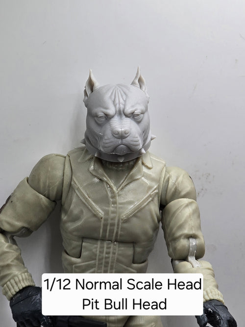 3d Printed Mythic Legions Scale Head 1.0 Pitt Bull Dog Head  1:12 6" Scale.