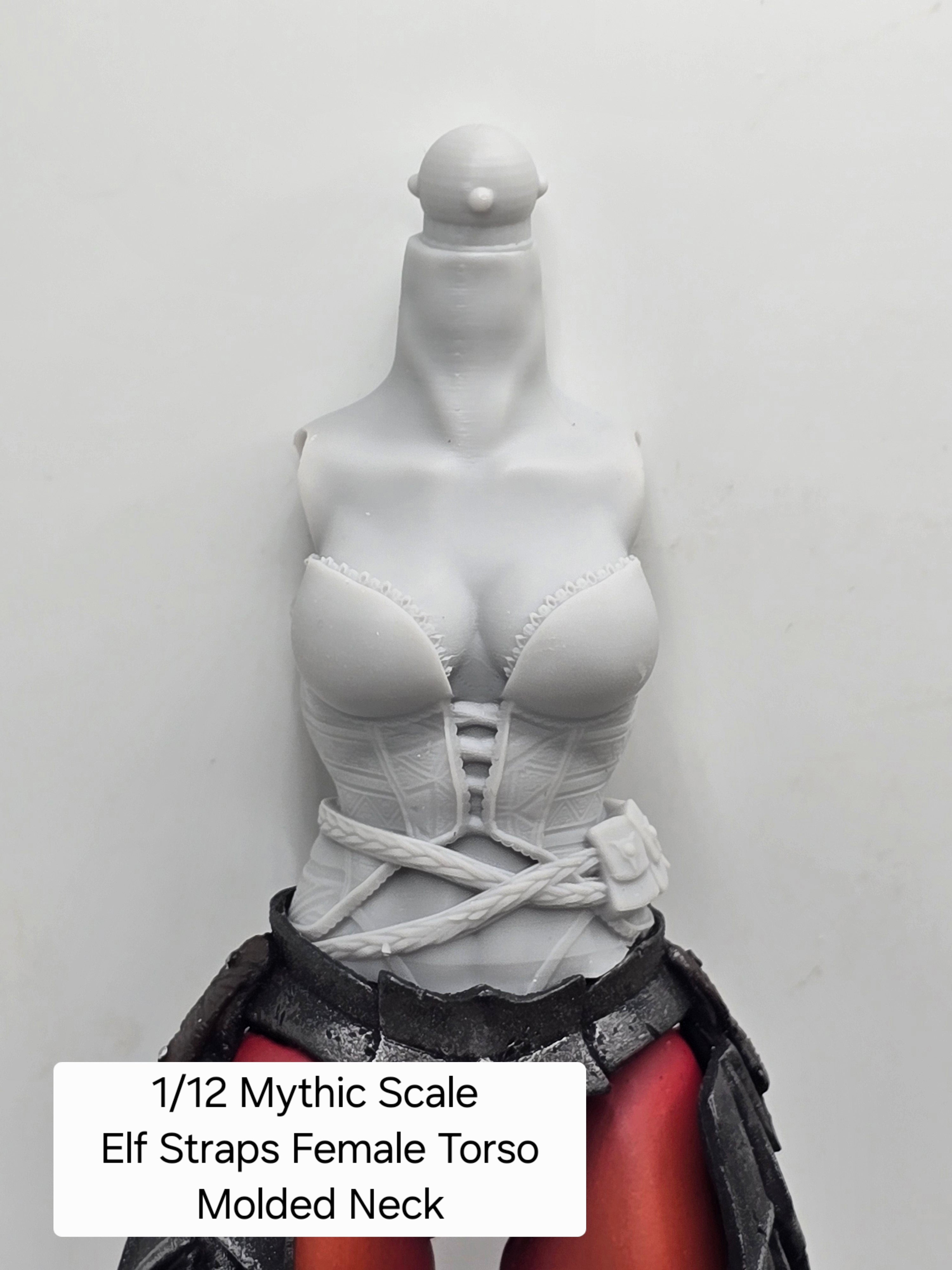 3d Printed Mythic Legions Scale Head 2.0 Female Elf w/Straps Torso 1:12 6" Scale.