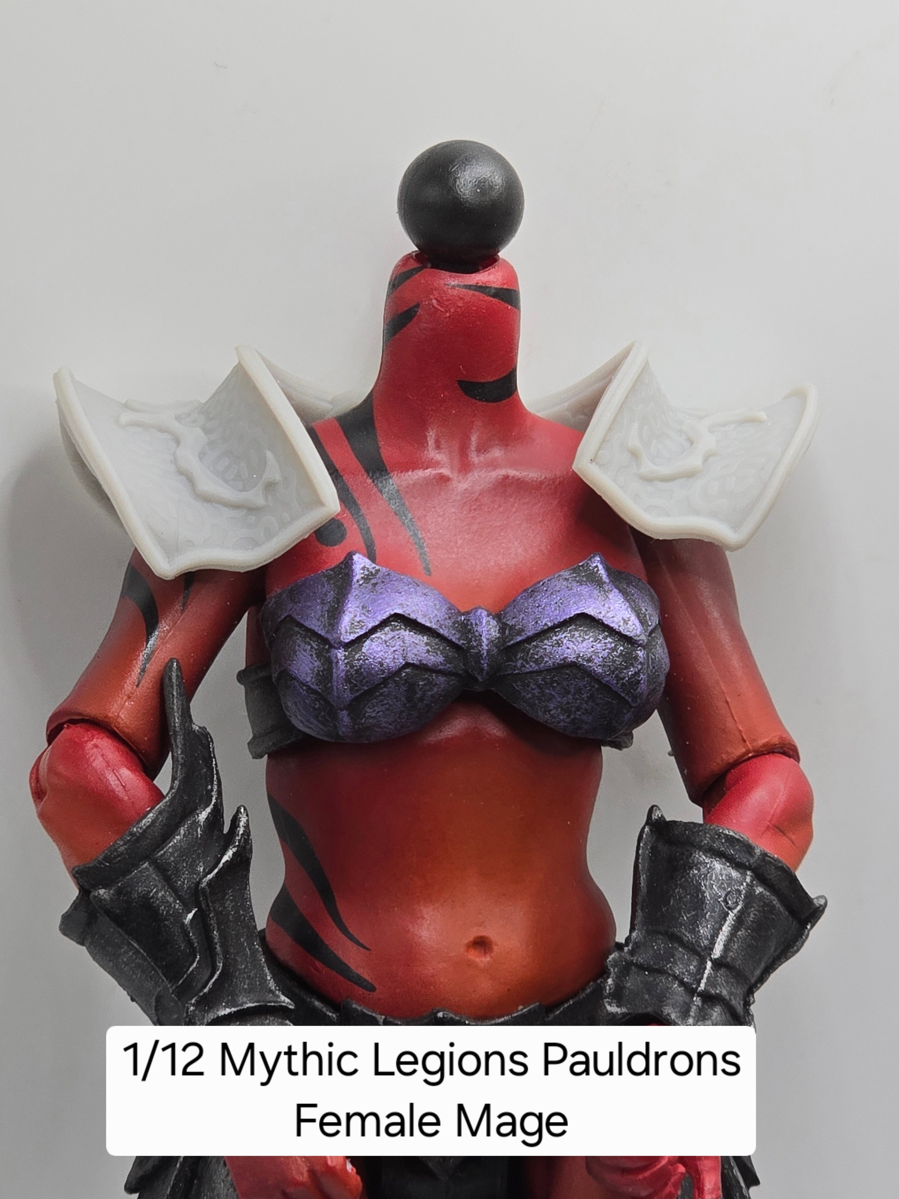 3d Printed Mythic Legions Scale Head 2.0 Female Mage Pauldrons 1:12 6" Scale.