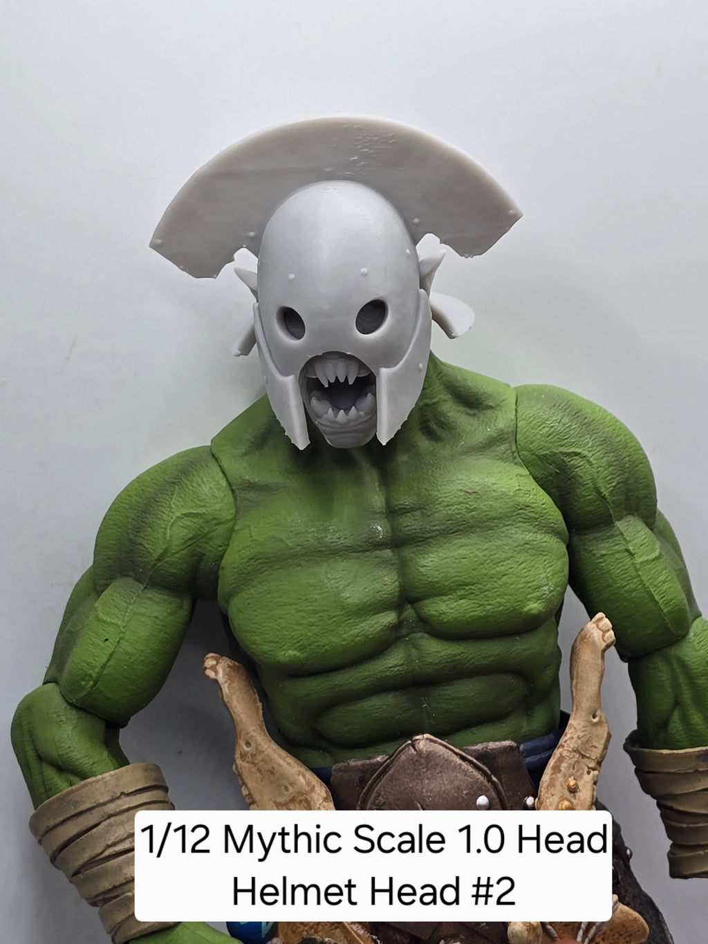 3d Printed Mythic Legions Scale Head 1.0 Orc Uruk Hai Helmet Head#2  1:12 6" Scale.