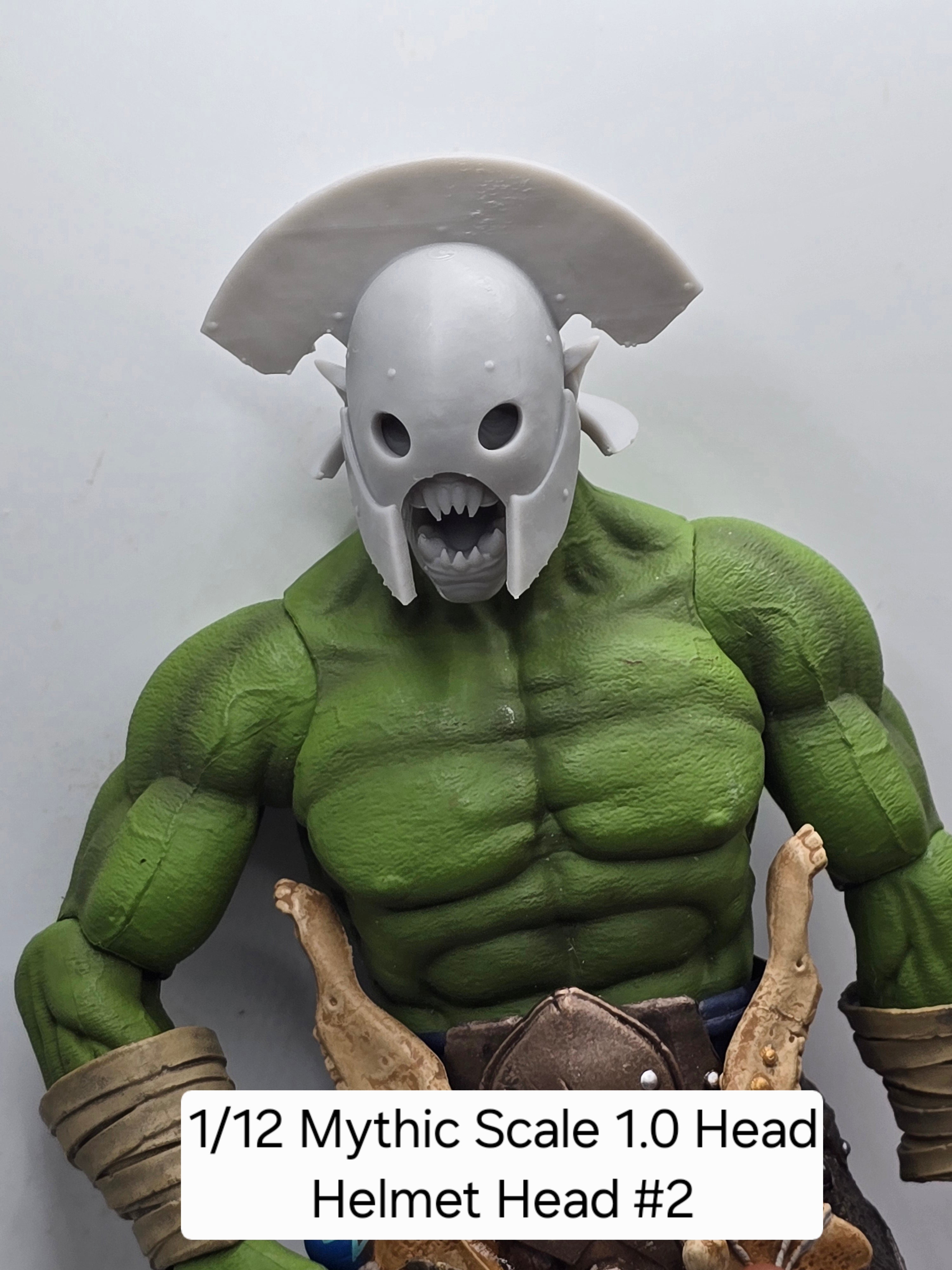 3d Printed Mythic Legions Scale Head 1.0 Orc Uruk Hai Helmet Head#2  1:12 6" Scale.