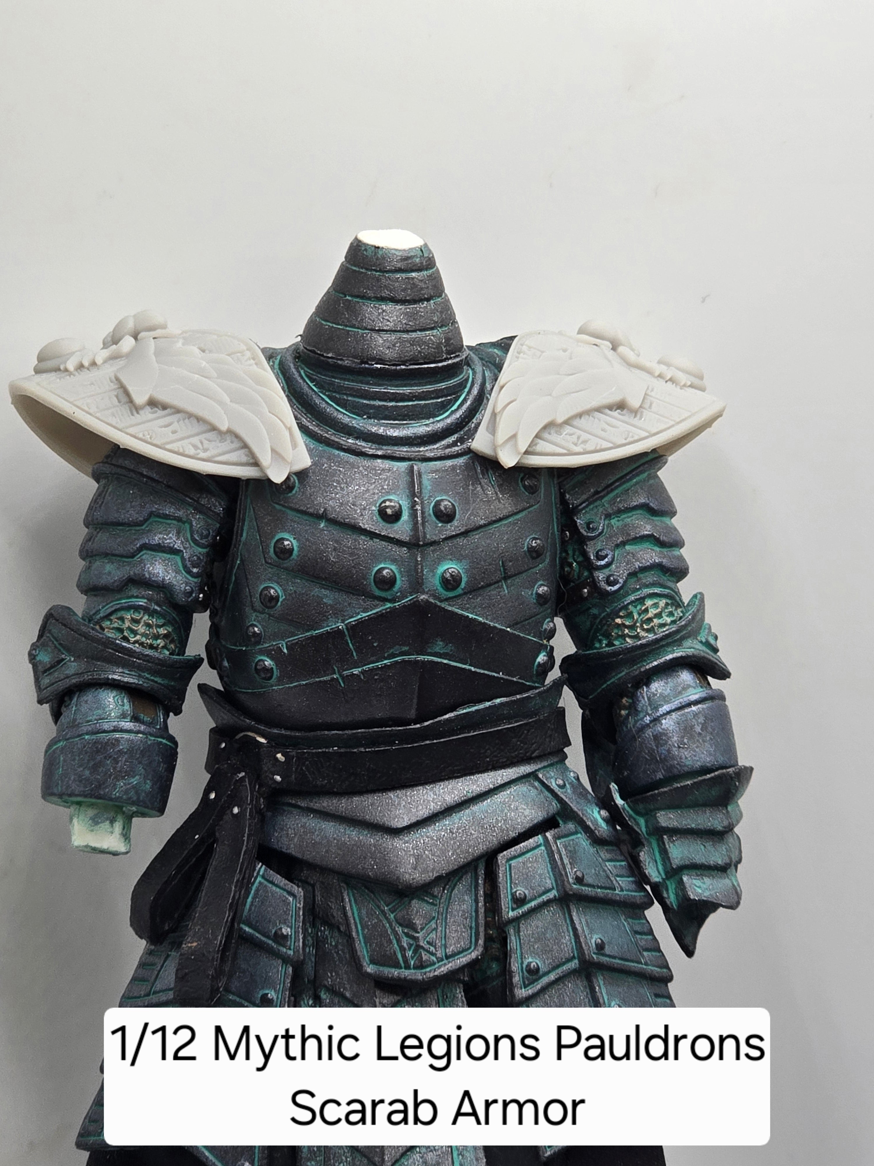 3d Printed Mythic Legions Scale Head 1.0 Scarab Armor Pauldrons 1:12 6" Scale.